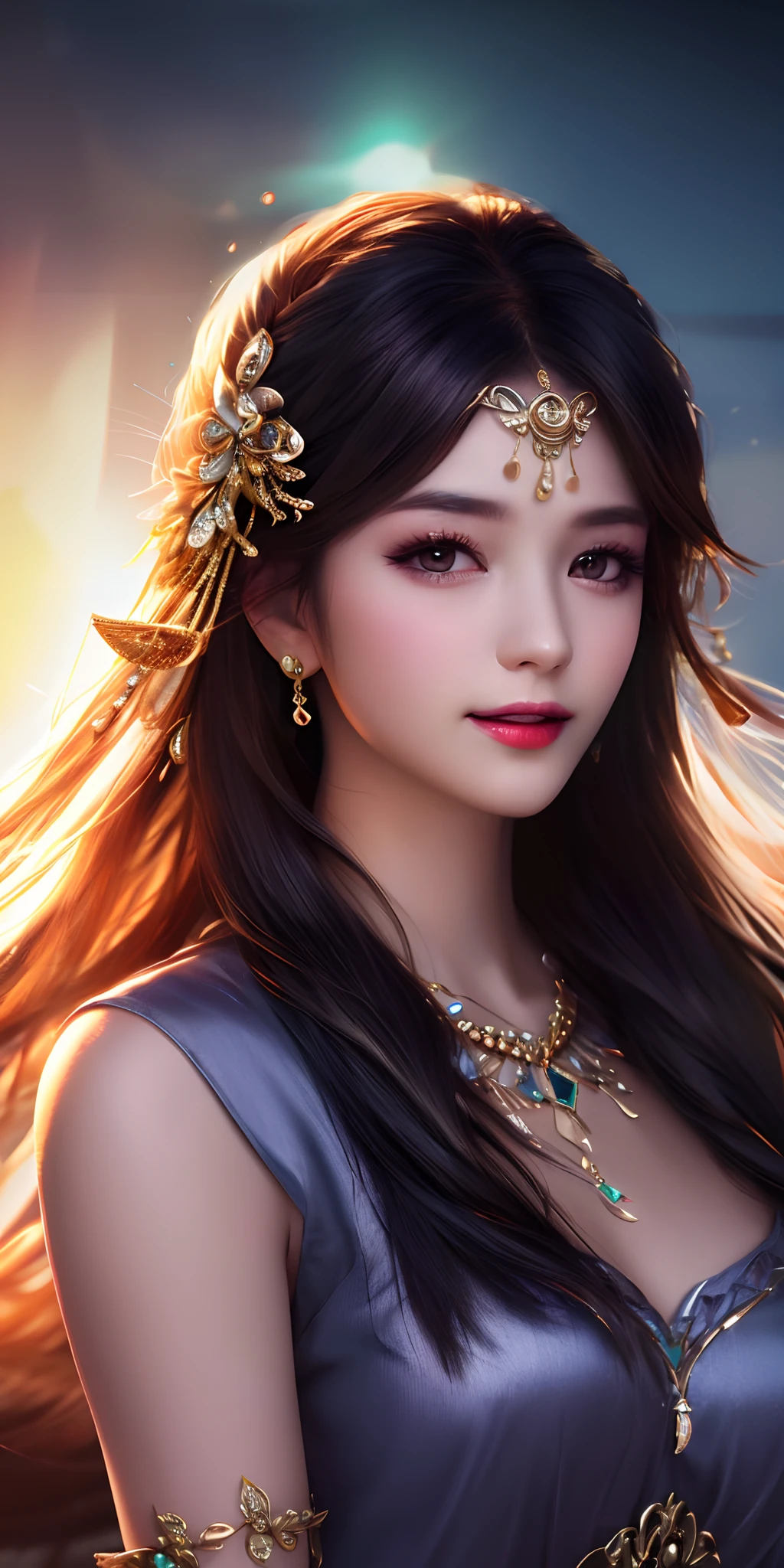best quality, masterpiece, highres, 1girl, transparent silk china dress, beautiful face, hair ornament, looking at viewer, smile, closed mouth,lips, dress,hair ornament, necklace, jewelry, long hair, earrings, Beautiful face,upon_body, tyndall effect,photorealistic, dark studio, rim lighting, two tone lighting,(high detailed skin:1.2), 8k uhd, dslr, soft lighting, high quality, volumetric lighting, candid, Photograph, high resolution, 4k, 8k, Bokeh
