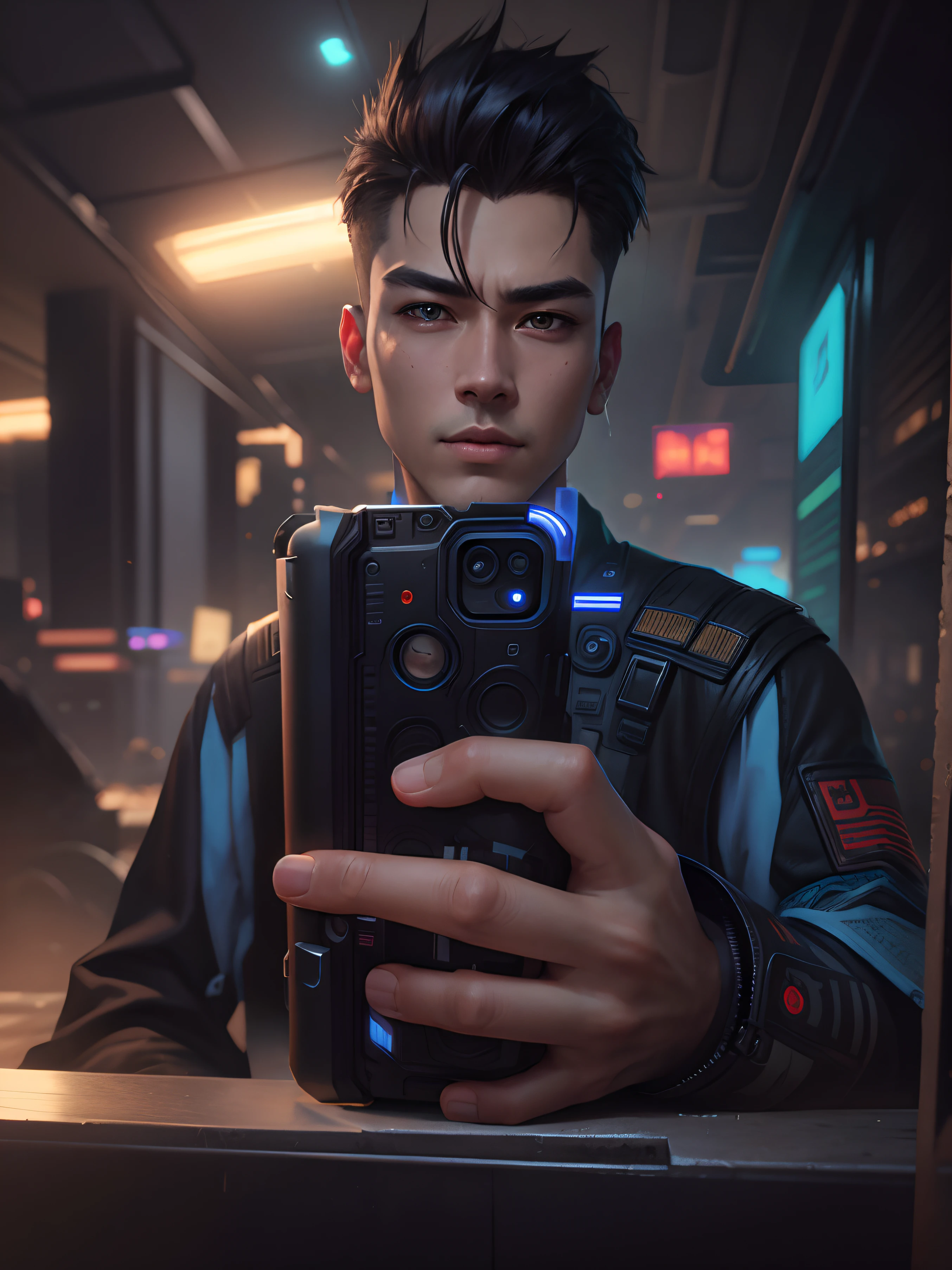 Chang background cyberpunk handsome boy realistic face . 8k ultra realistic and iPhone