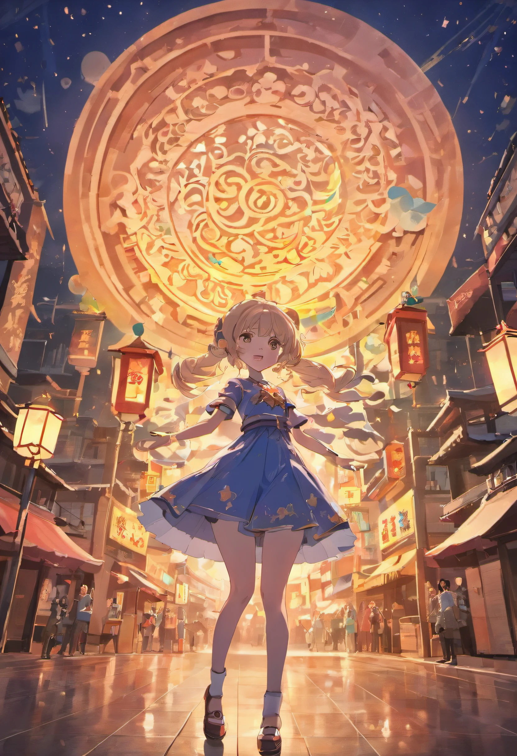 4 Mooncakes form the stage for creativity,Scene of a river flowing,Bright moon,Mooncakes hang in the sky like a round moon,An auspicious place for the Mid-Autumn Festival,Mid-Autumn Festival,outstanding,reunion,best qualtiy,3D modeling rendering,C4D style,wide wide shot,8K,