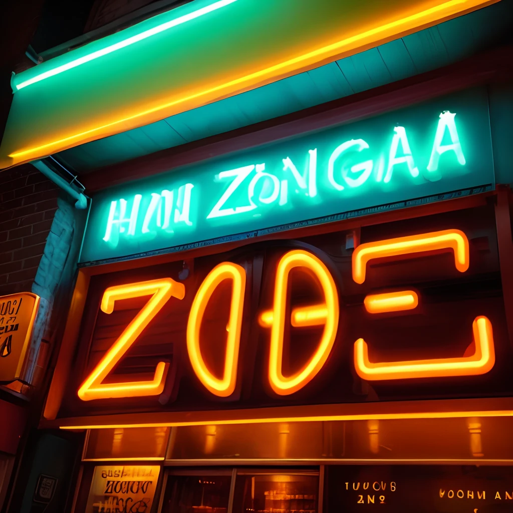 A neon sign with yellow letters say ZONGA