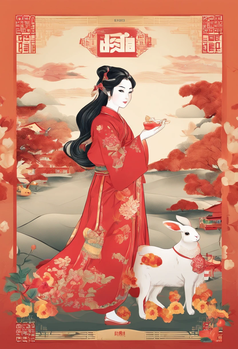 Mid-Autumn Festival，Girl holding rabbit