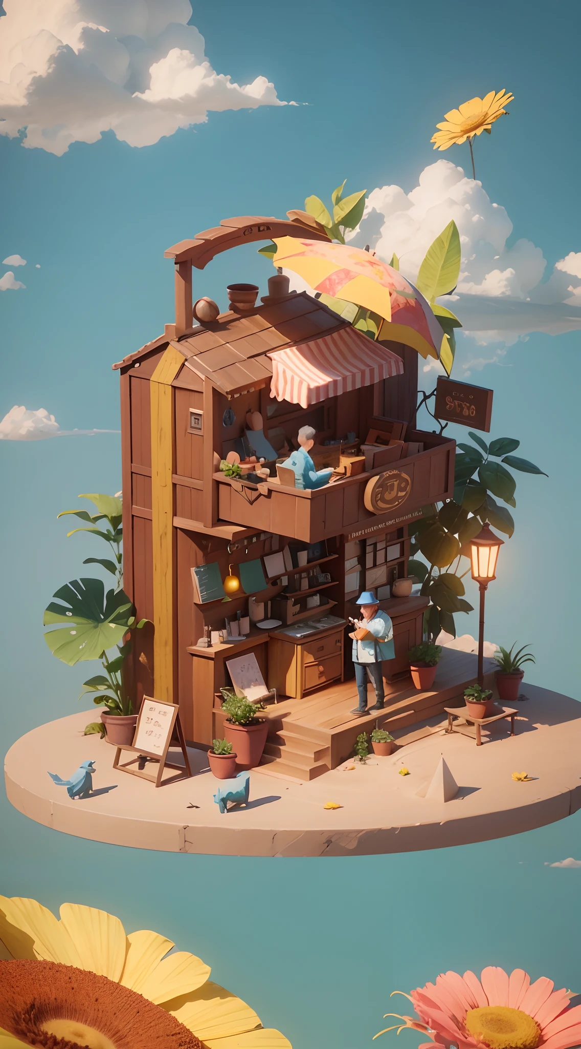 One hand suitcase,There is a parasol at the top,The clouds lean up,ambiance,leafs,A desert,(Miniatures:1.2),2.5D illustration,3Drenderingof,3D modeling,Trends in Behans 3D Art, Trend in Behans 3D art, 3 D 插图, 3d illustrations, 3 D 插图, Business Illustration, Cinema 4D color rendering, 3 d render stylized, Stylized digital illustration, 3D stylized scene, stylized 3d render,8k