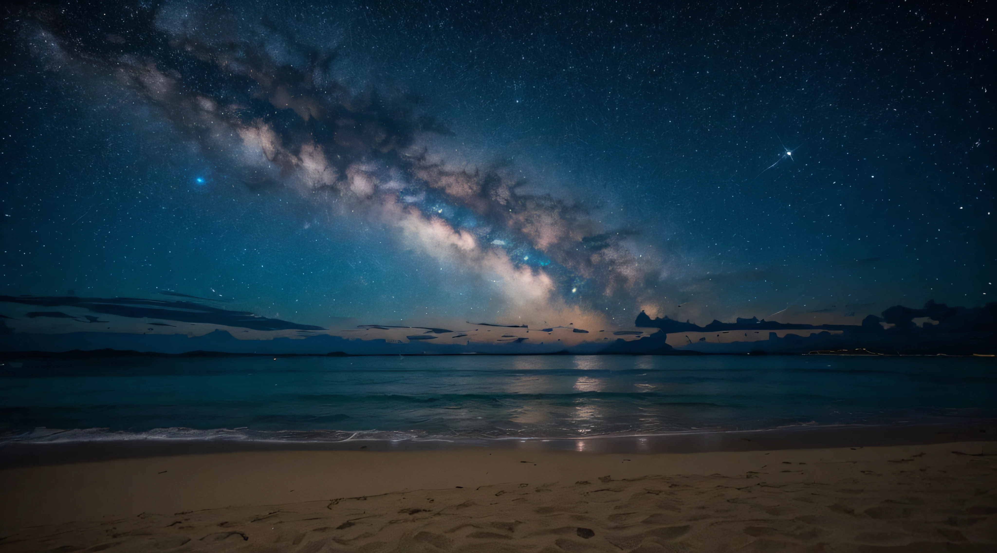 (((Superb view))),((masterpiece,top-quality,16 K)),sand beach,夏天,natta,Resort,night sky full of stars,Super detailed starry sky,Seychelles