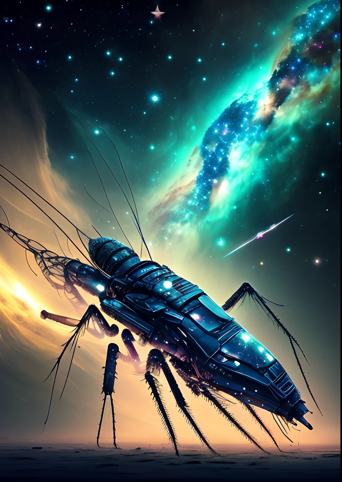 dreamlikeart, galaxy, outer space, nebula, star, [cyberpunked] Mosquitoes from the stars.. (star:1.5),