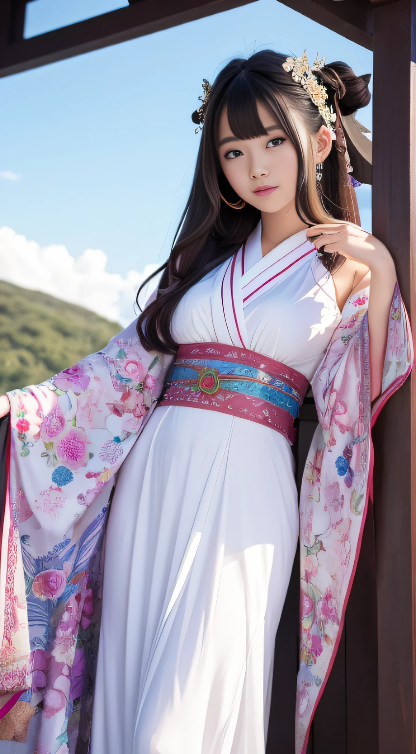 hightquality、masterpiece、ultra res、a beauty girl、cute girl face、temple、shrine maiden、Wearing priestess clothes、full bodyesbian、Famous actresses of Japan、very beautiful face