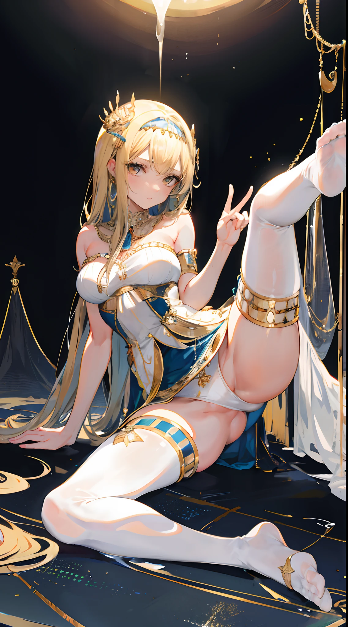 opening legs,Cleopatra,No underwear, the feet,is shy,sitted, Feet,Exposed genitals,clear liquid,Bigchest,transparent panty,soaking wet,Hold your thighs from behind with your hands,Emotive expressions,Ambiguous,taunt,Unoccluded,There is no lower limit,Mesh socks,black lence stockings,a queen,camel-toe,Exposed pubic hair