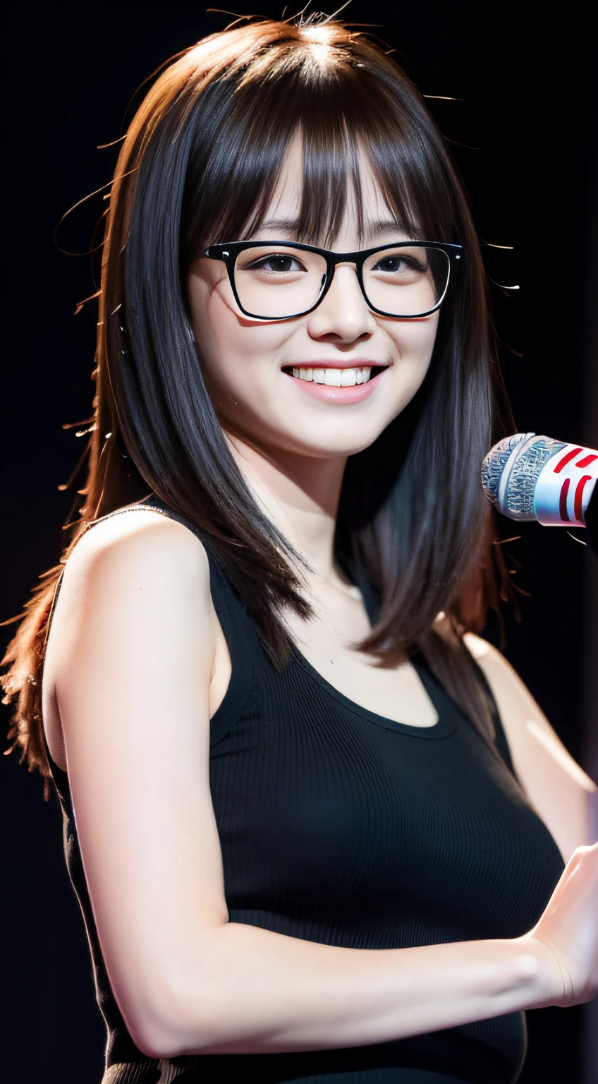 With a ponytail and glasses、Beautiful woman singing a song