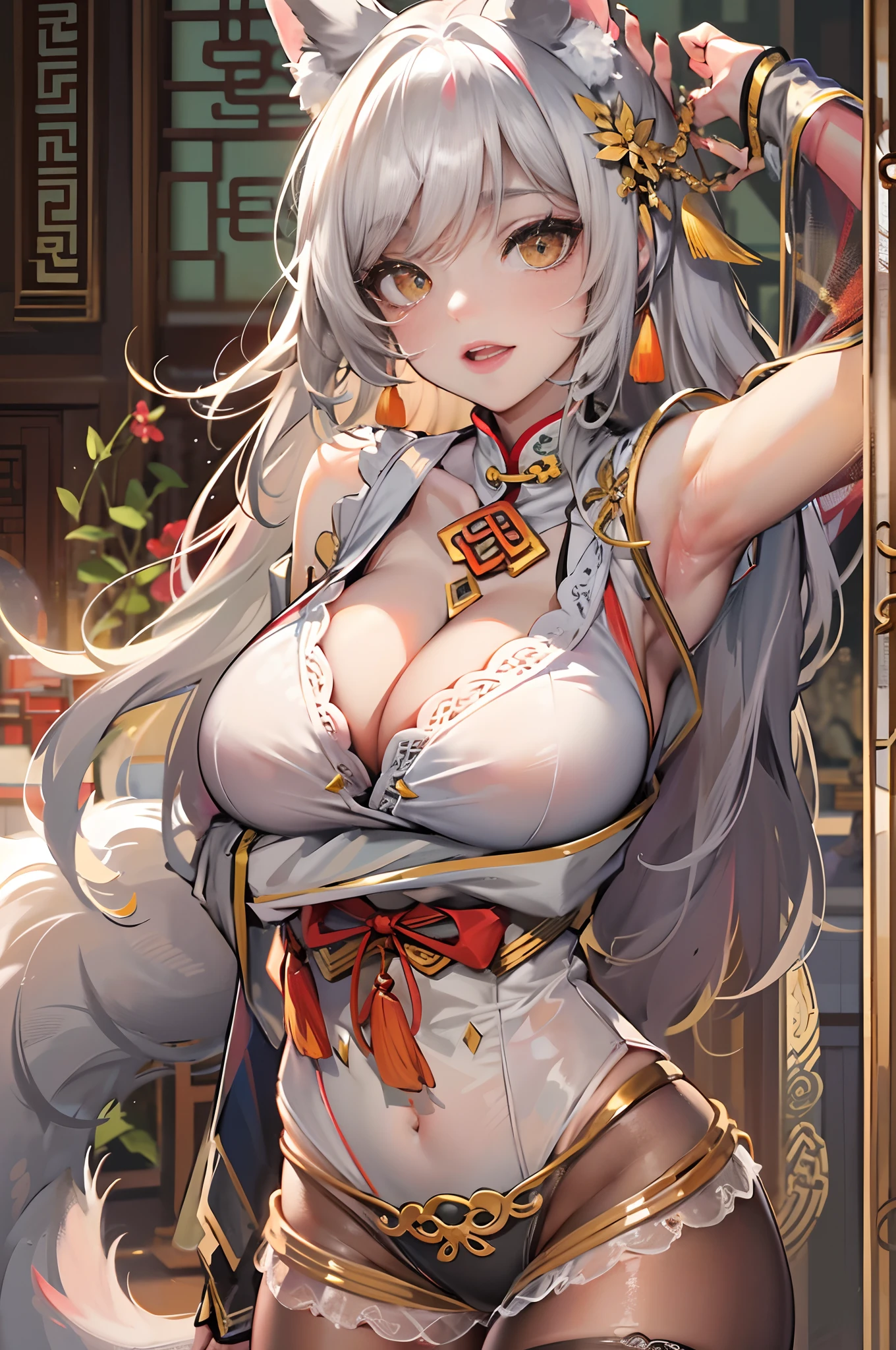 a beauty girl,Mature face,a matural female,Fluffy tail hair,Ultra-loose underwear,clothes slipping off,Anterior convex and posterior,Straight chest,Ruddy complexion,Huge fox tail,nabel,(huge tit),adventurer,tit,areola of breast,pantiess,Stockings,Human Services Group,((illustrated)),split,((Chinese tradition)),(pantiess),(Prostitutes),(Raised sexy)