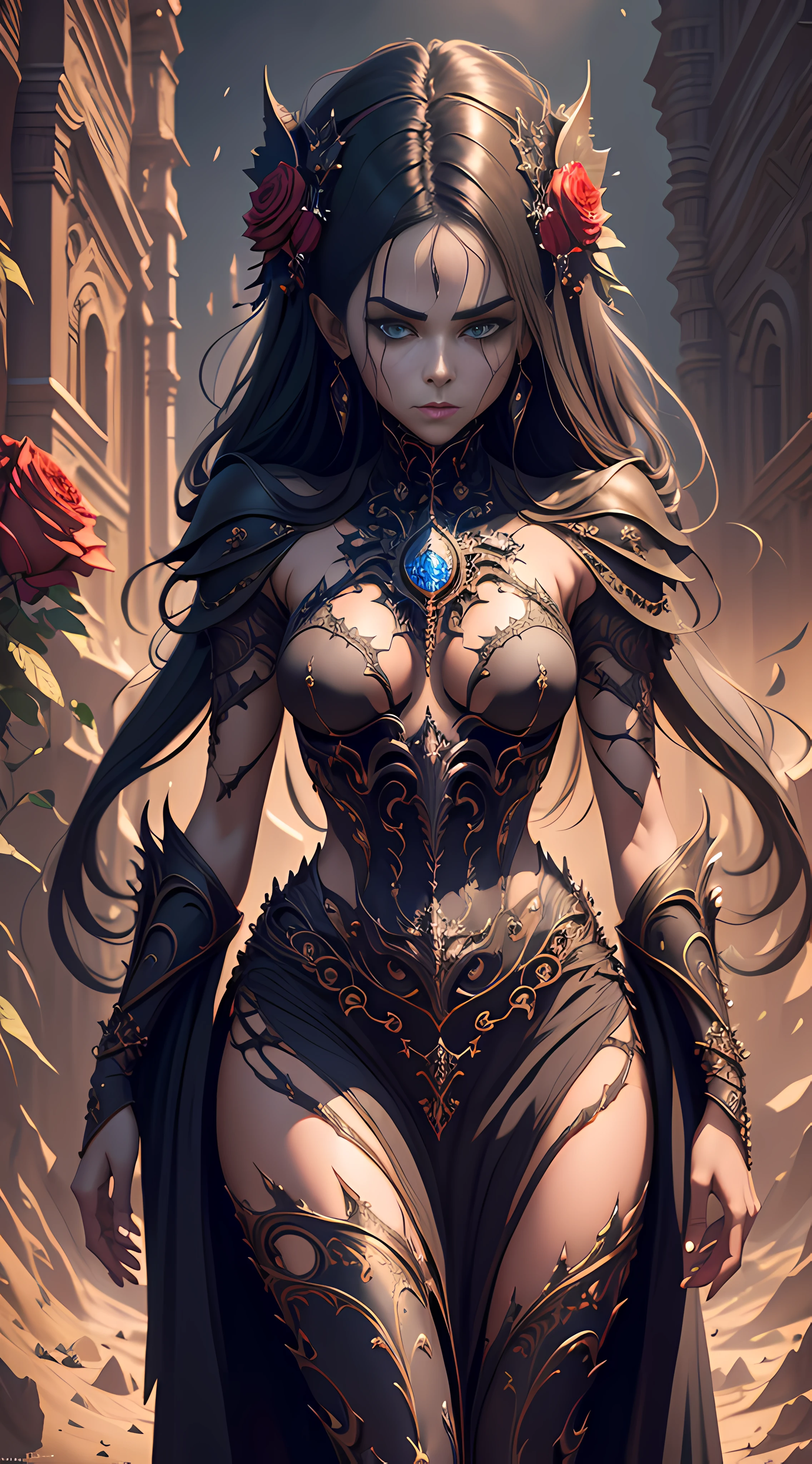 Siempre Bruja, gothic, dynamic side lignhting, dynamic angle, solo focus, studio photo, close up, masterpiece, best quality, perfect lighting, roses, gothic clothes, cgsociety, natural skin, soft impressionist perfect composition, perfect face, character portrait, intricate, sharp focus, oil on canvas, expert, insanely detailed, 32k resolution, fantasy art, detailed painting, hyper realism, photorealistic, smooth soft skin, beautiful detailed intricate, insanely detailed, octane render, unreal engine 5, trending on artstation, sf, intricate artwork masterpiece, ominous, matte painting movie poster, golden ratio, trending on cgsociety, intricate, epic, trending on artstation, by artgerm, h. r. giger and beksinski, highly detailed, vibrant, production cinematic character render, ultra high quality model