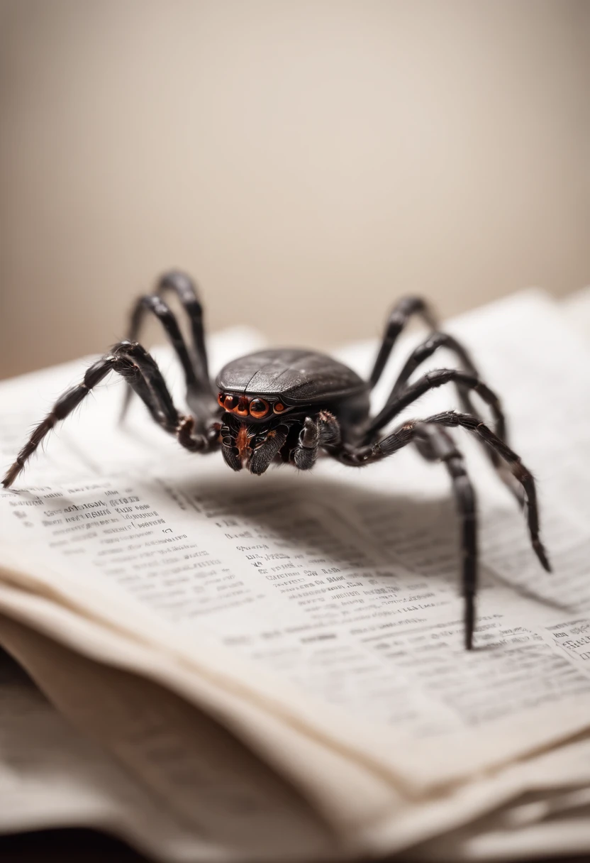 Malware robotic spider ripping a newspaper