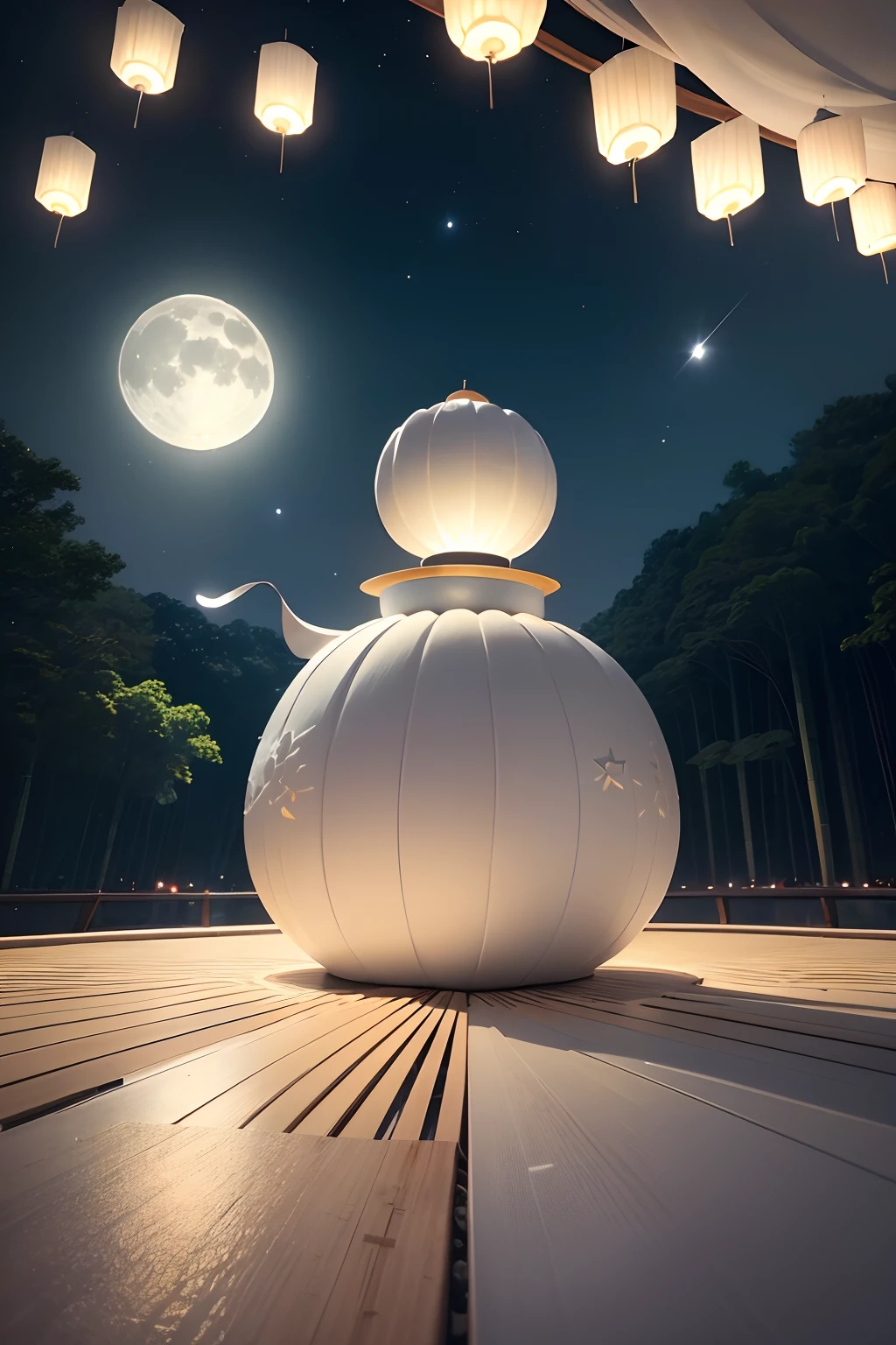 Lots of white space、Mid-Autumn Festival、Moon、Huge mooncakes in the air、Star of the Sun、Urban commercial buildings、Concert、fire works、UAVs、environment friendly、tradit、celebrating、enviroment、Plaza、forest、Critters、Bamboo lanterns、the night、celebrating、Artistically、device、decor、resource,high definition resolution