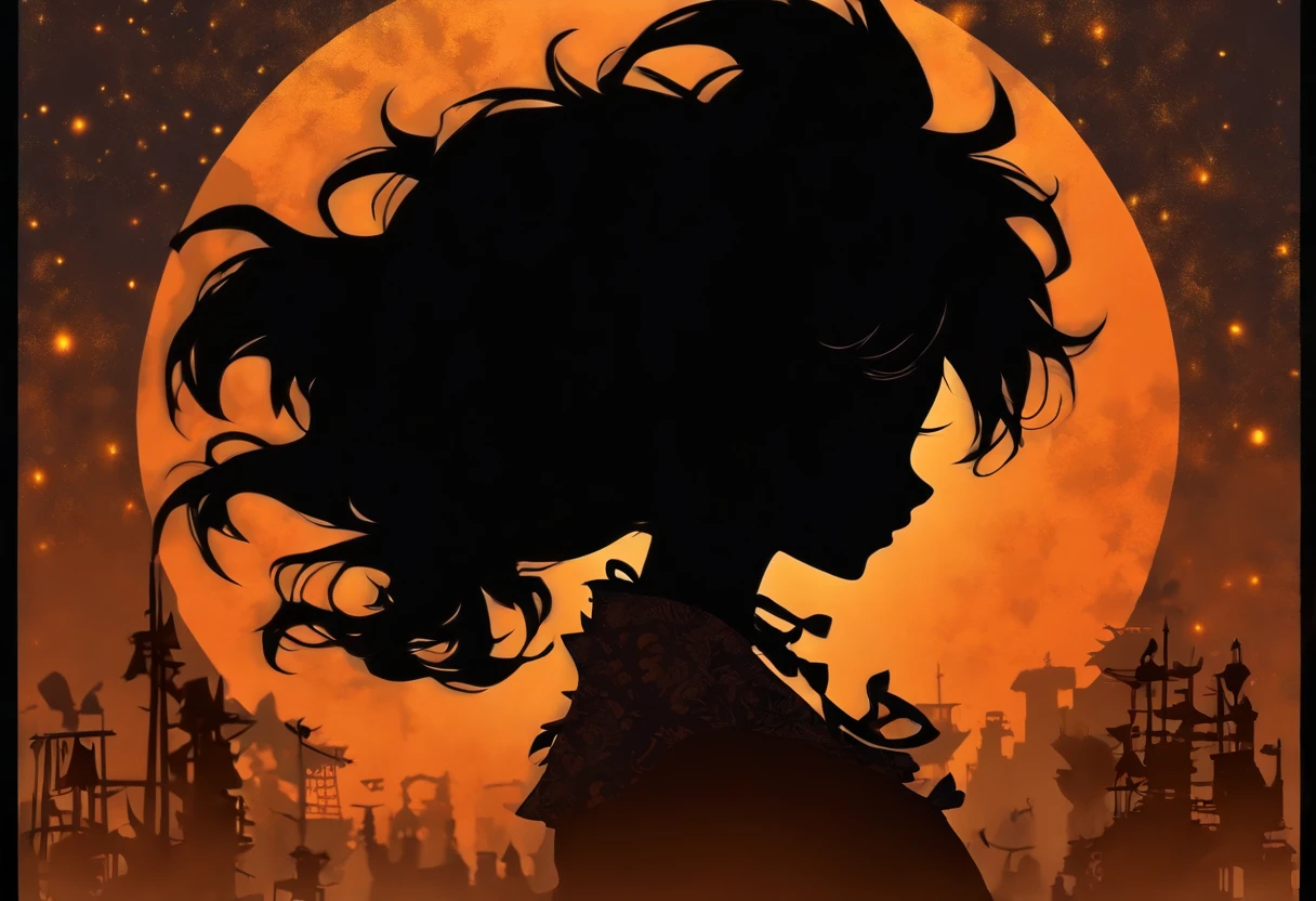 (Silhouette Art,cutouts:1.6)
(((Paper cutting art,A world where only black exists:1.3)
(Cowboy Shot),1 girl,Solo,
(Girl in work clothes,profile:1.2),Steampunk background
break
(Rust color background)
Textured glass background,Tarot card atmosphere