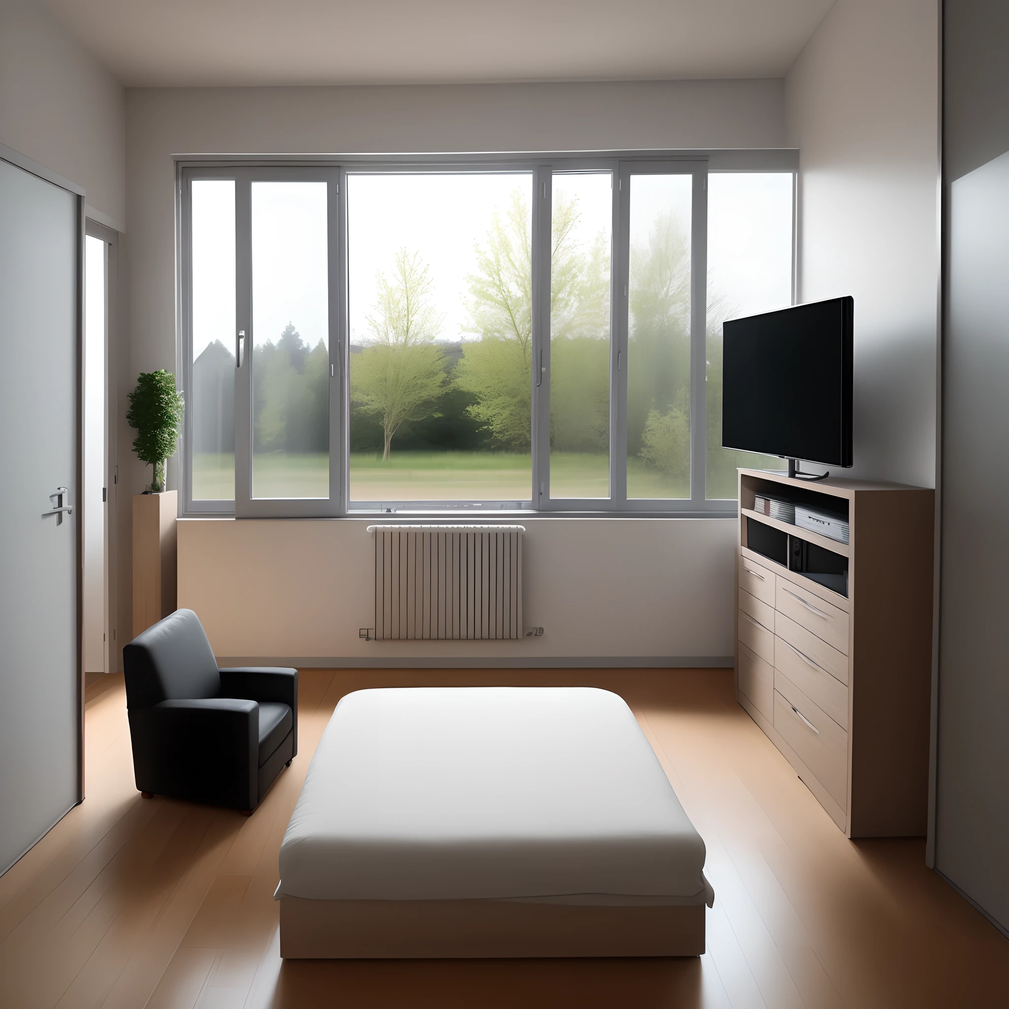 Ein live Hintergrund. Ein modisches Zimmer mit Fenster und Blick auf ein offenes zimmer