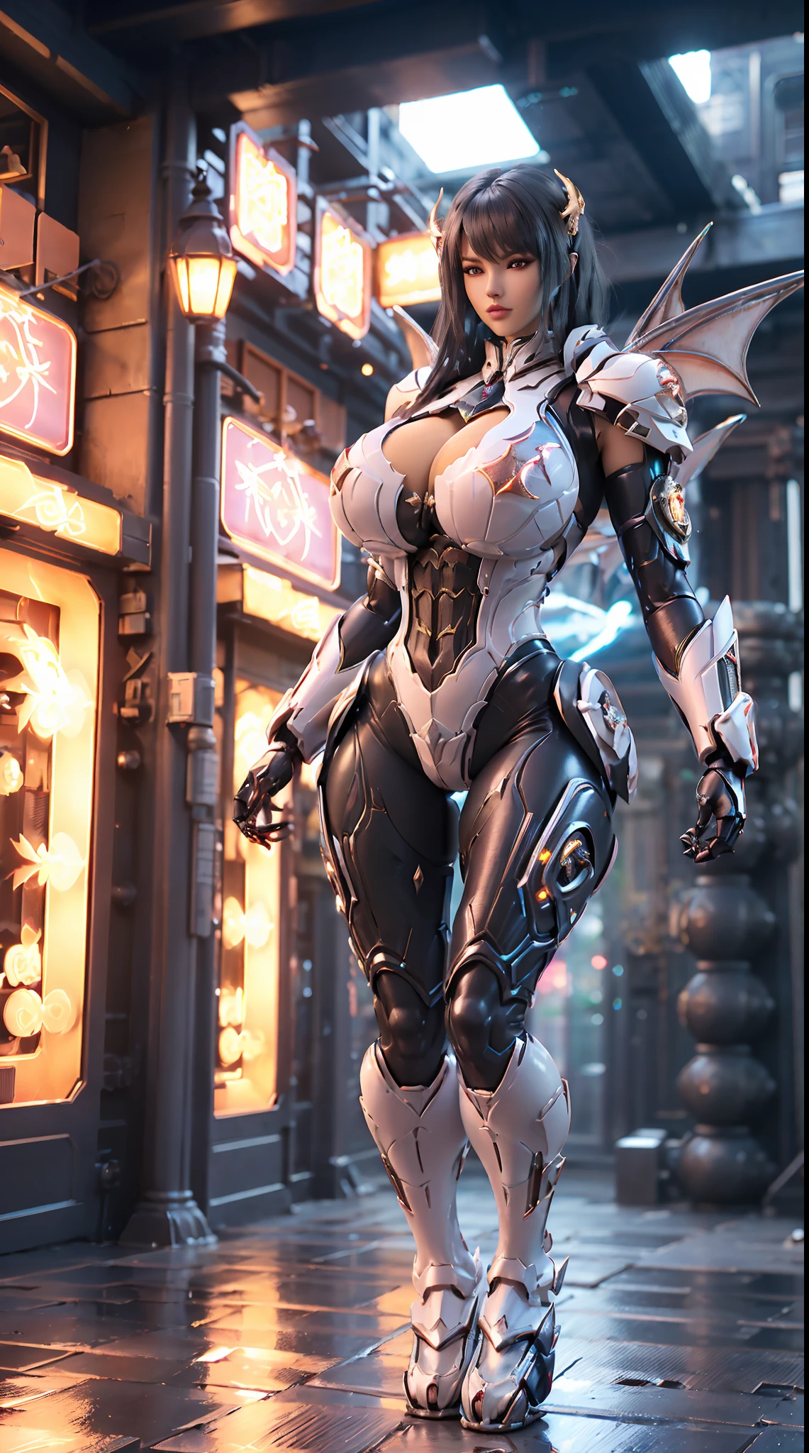 (3D REALISTIC), HUGE FAKE BOOBS, (BEAUTIFUL), (WHITE, BLACK), (BLACK HAIR), DRAGON SCALE ARMORED GEAR, FUTURISTIC DRAGON MECHA SUIT, (CLEAVAGE), ((A PAIR LARGEST MECHA DRAGON 2 WINGS)), (SKINTIGHT YOGA PANTS), (TALL LEGS), FRONT, (STANDING), SLENDER SEXY BODY, MUSCLE ABS, UHD, 8K, 1080P.