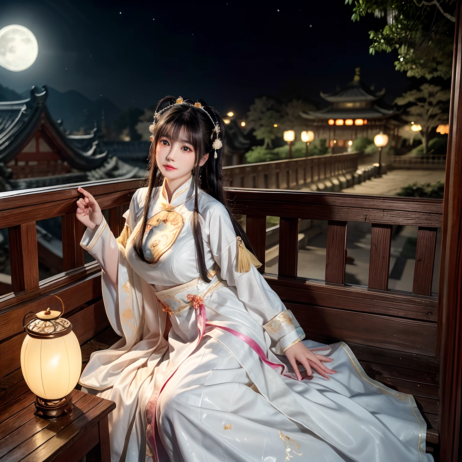 Chang'e,Moon,themoon,rays of moonlight,big breasts beautiful,delicated,the detail,Extreme,复杂,Brilliant --ar 2:4 --s 100 --niji 5 --Expressive style,palaces,the white rabbit,Long sleeves floating,Palace costume,Classical beauty,Looking at you,Bigchest,Realiy