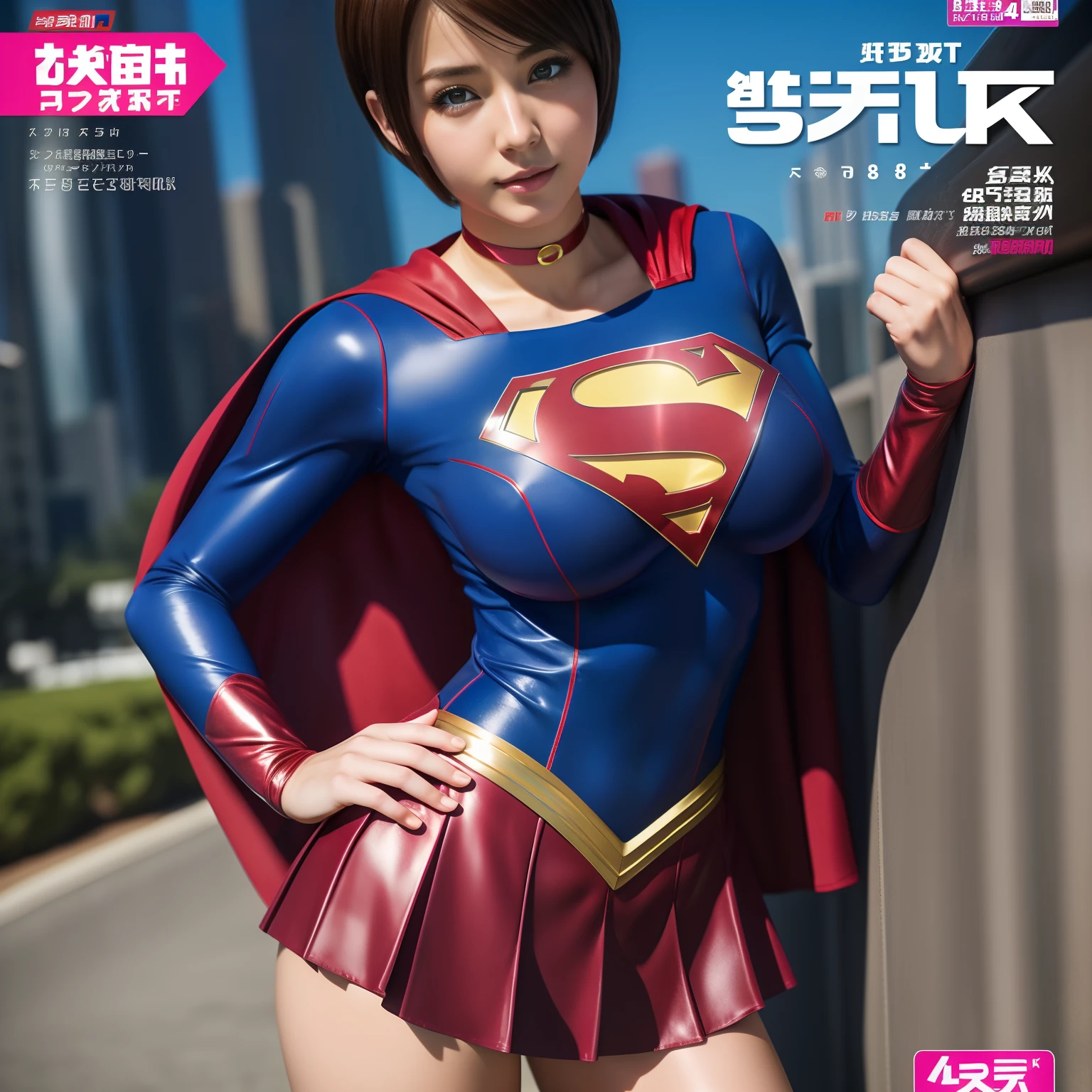 masterpiece、Rubber Supergirl Costume、short hair、Red rubber long boots、Big and ample breasts、looking at the camera、choker、Long sleeve、Cape、mini skirt、Off the shoulder、Sweaty skin、Hospital room、Photo magazine cover、During treatment、Sit down and show off your beautiful legs、Knee-length boots、wallpaper for pc、