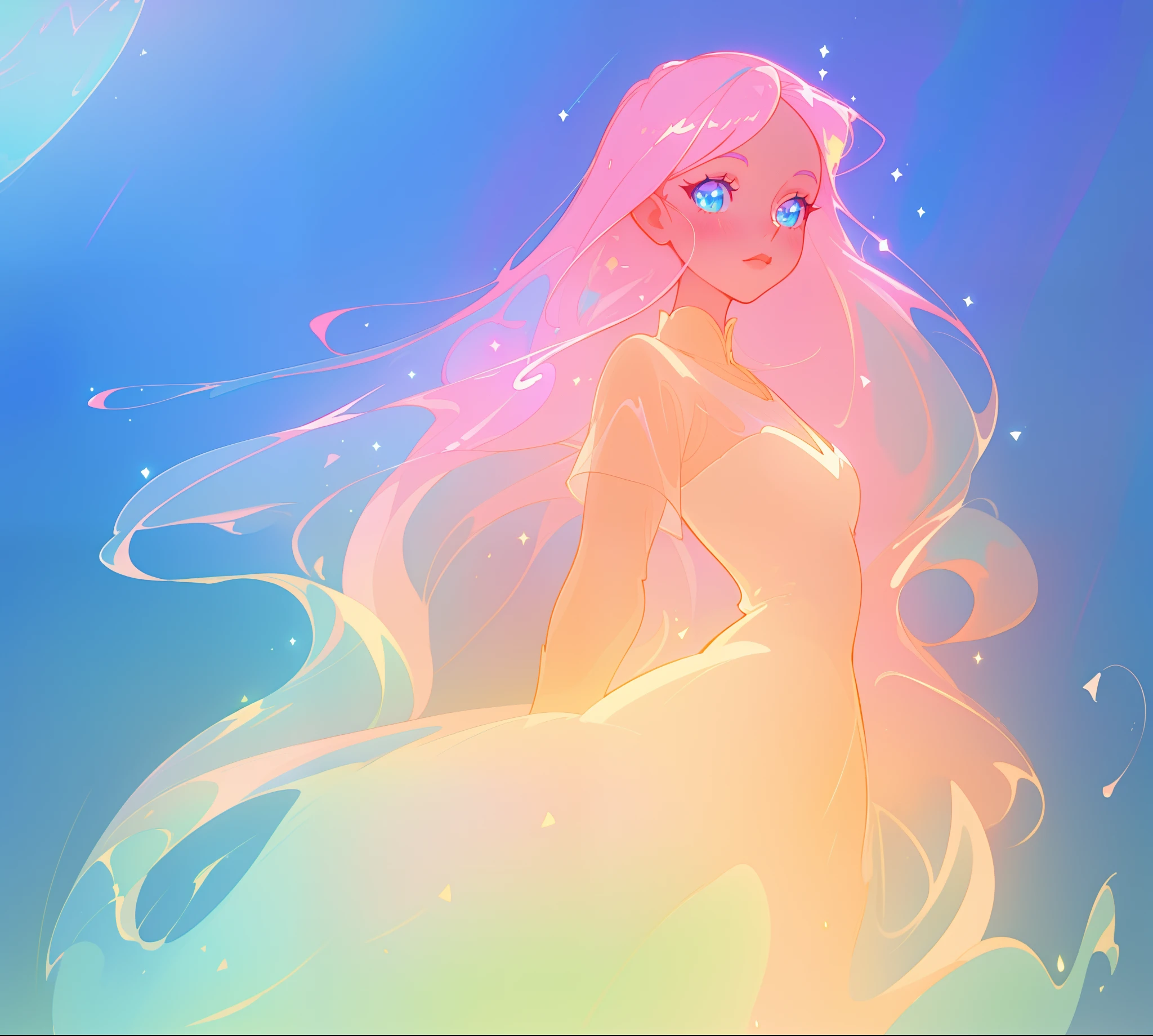 beautiful anime girl in colorful liquid dress, vibrant pastel colors, (colorful), magical lights, sparkling lines of light, inspired by Glen Keane, inspired by Lois van Baarle, disney art style, by Lois van Baarle, glowing aura around her, by Glen Keane, jen bartel, glowing lights! digital painting, flowing glowing hair, glowing flowing hair, beautiful digital illustration, fantasia background, whimsical, magical, fantasy, beautiful face, ((masterpiece, best quality)), intricate details, highly detailed, sharp focus, 8k resolution, sparkling detailed eyes, liquid watercolor