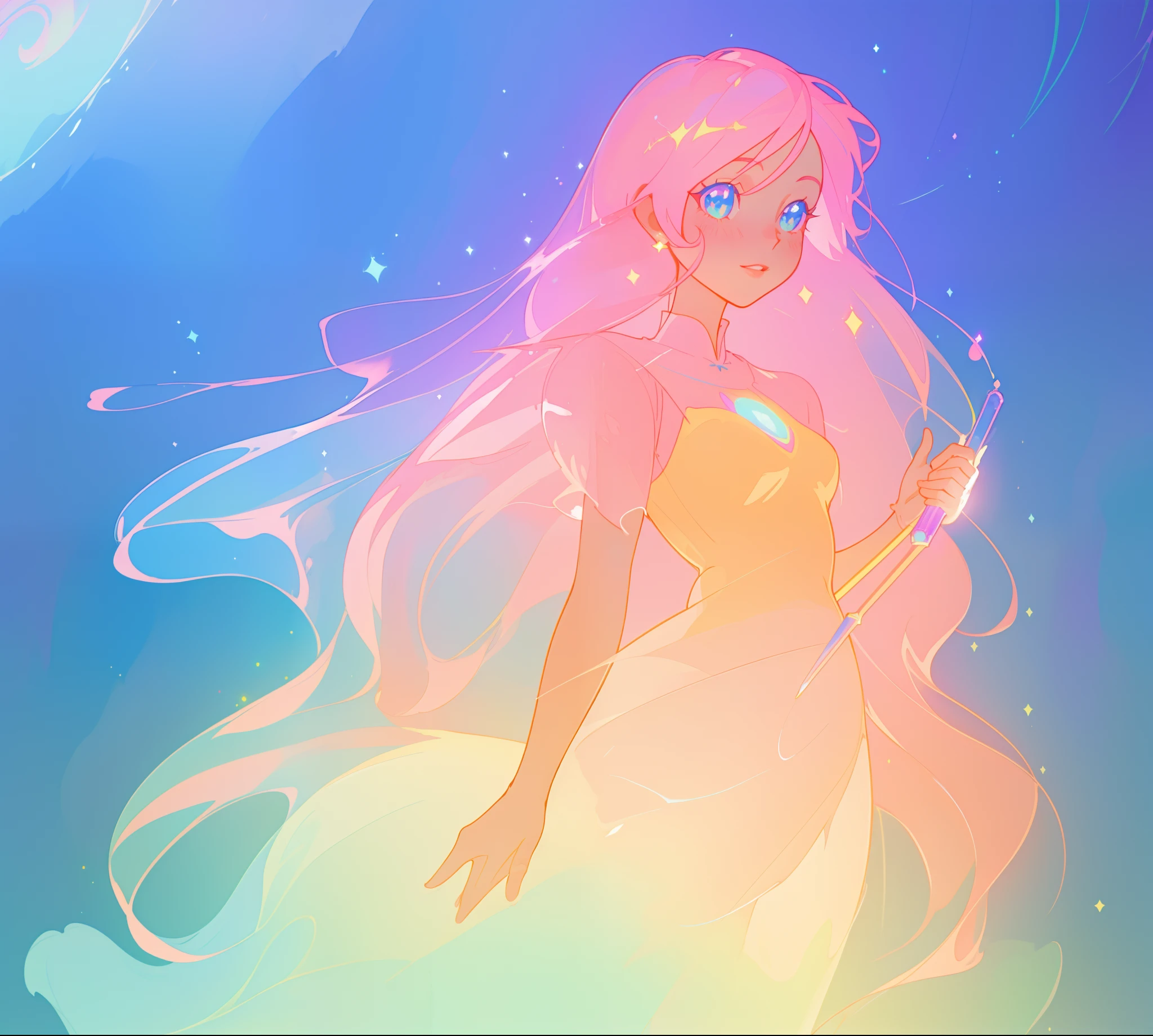 beautiful anime girl in colorful liquid dress, vibrant pastel colors, (colorful), magical lights, sparkling lines of light, inspired by Glen Keane, inspired by Lois van Baarle, disney art style, by Lois van Baarle, glowing aura around her, by Glen Keane, jen bartel, glowing lights! digital painting, flowing glowing hair, glowing flowing hair, beautiful digital illustration, fantasia background, whimsical, magical, fantasy, beautiful face, ((masterpiece, best quality)), intricate details, highly detailed, sharp focus, 8k resolution, sparkling detailed eyes, liquid watercolor