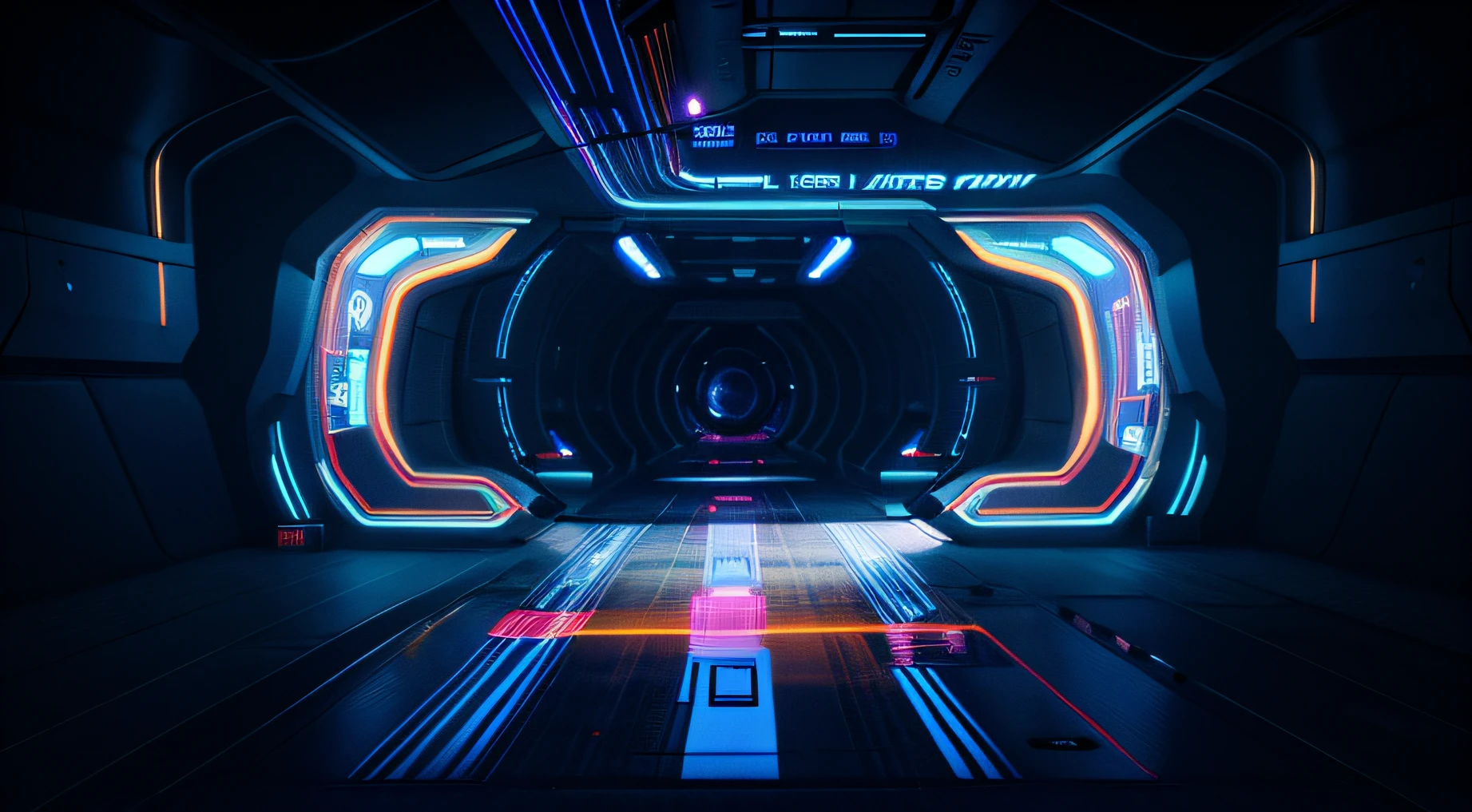 There is a futuristic tunnel,Bright light shines through from the inside, sci-fi movie cinematic frame, fundo futurista, cyber space, Cyber background, Spaceship corridor background, Background cyberpunk spaceship, techno neon projector background, in a futuristic arena, surreal cyberspace, Network - punk background, screen space reflextions, Cyberpunk background, videogame 3d render, neon lights in background