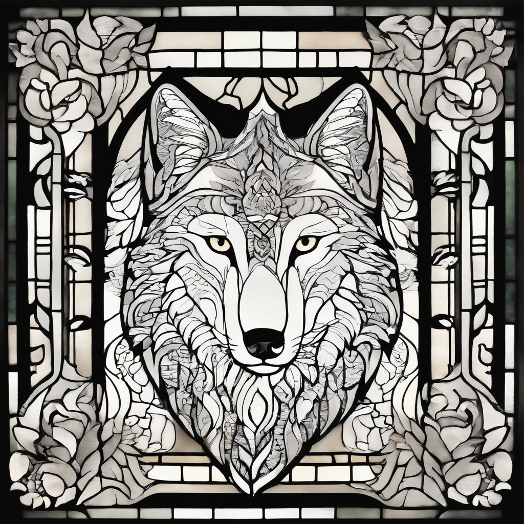 Wolf, Chinese paper-cutting art,black and white, print, super detailed