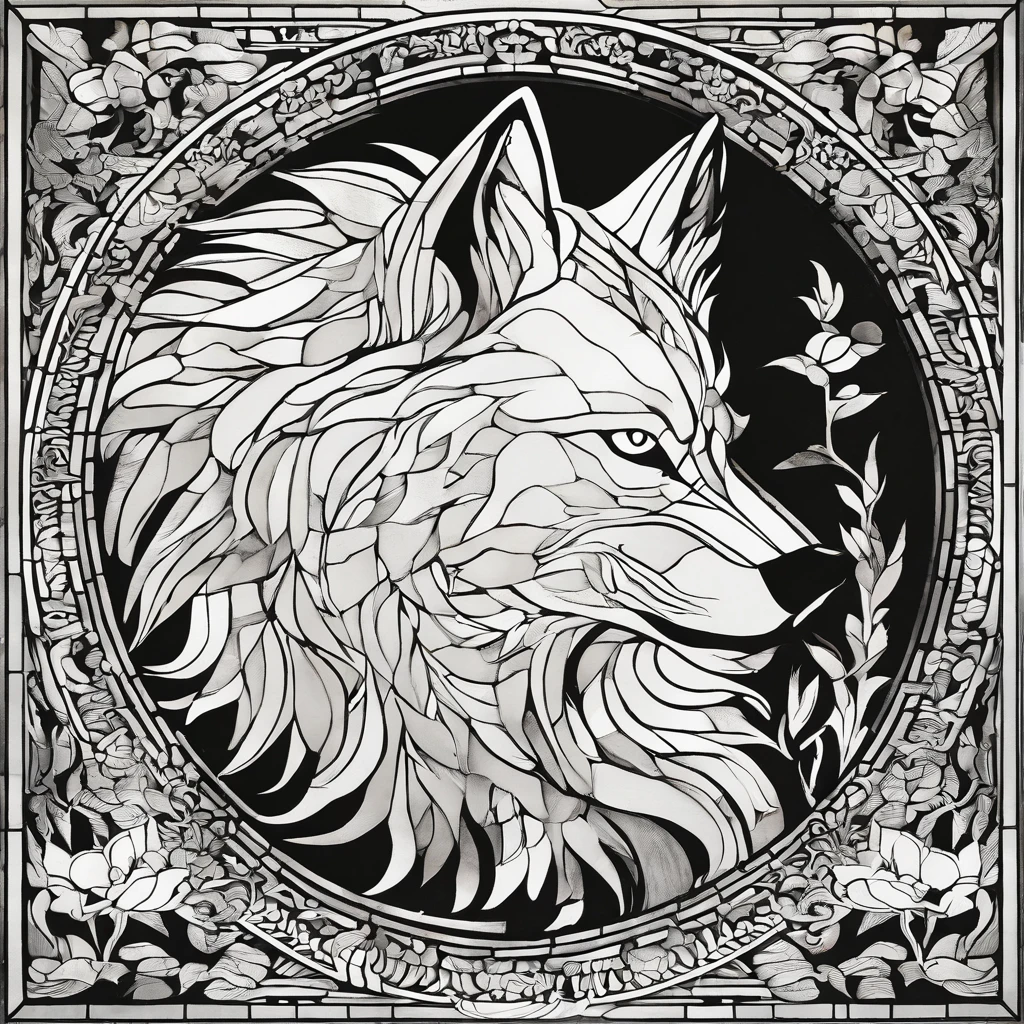 Wolf, Chinese paper-cutting art,black and white, print, super detailed