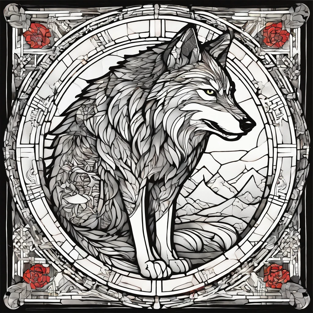 Wolf, Chinese paper-cutting art,black and white, print, super detailed