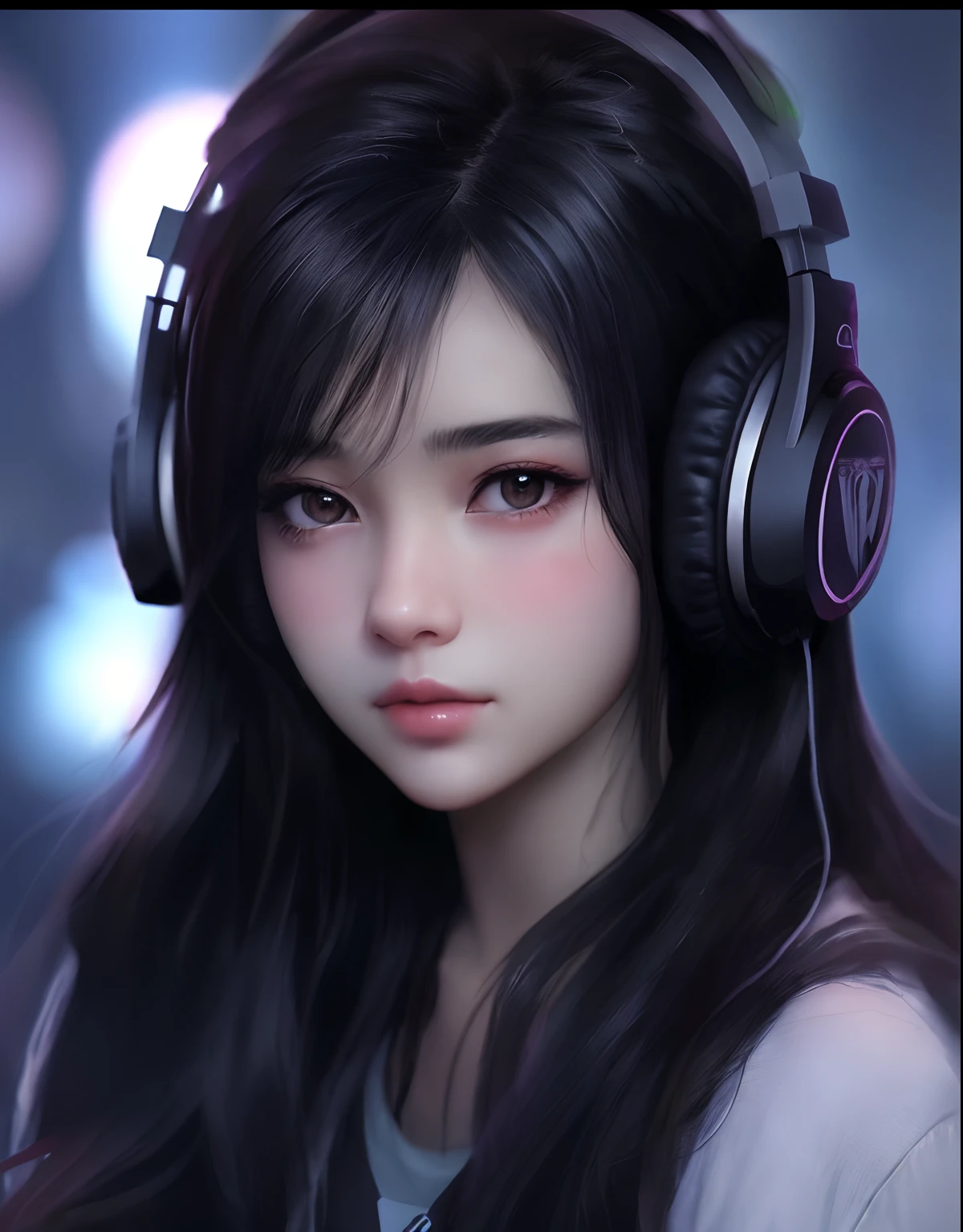 Beautiful girl with headphone in a game center