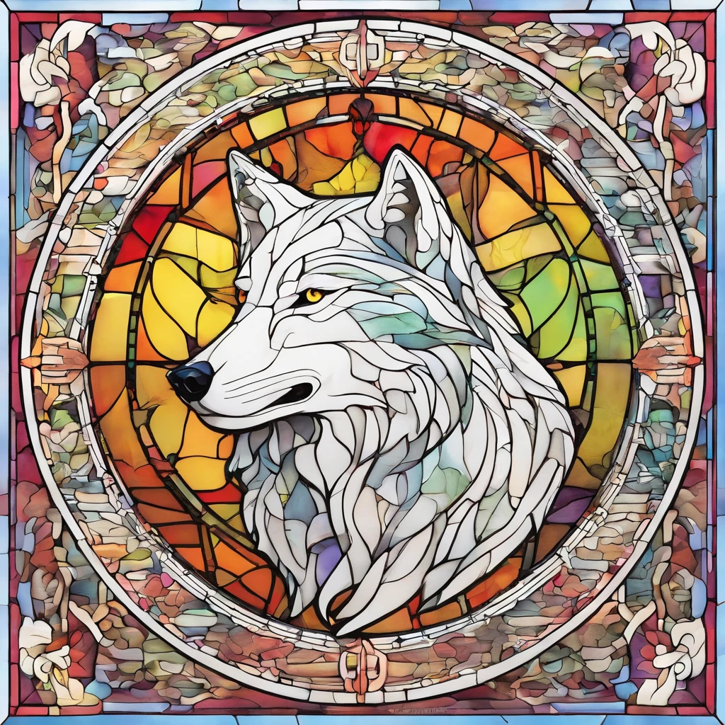 White Wolf, Chinese paper-cutting art, colourful glasses,print, super detailed