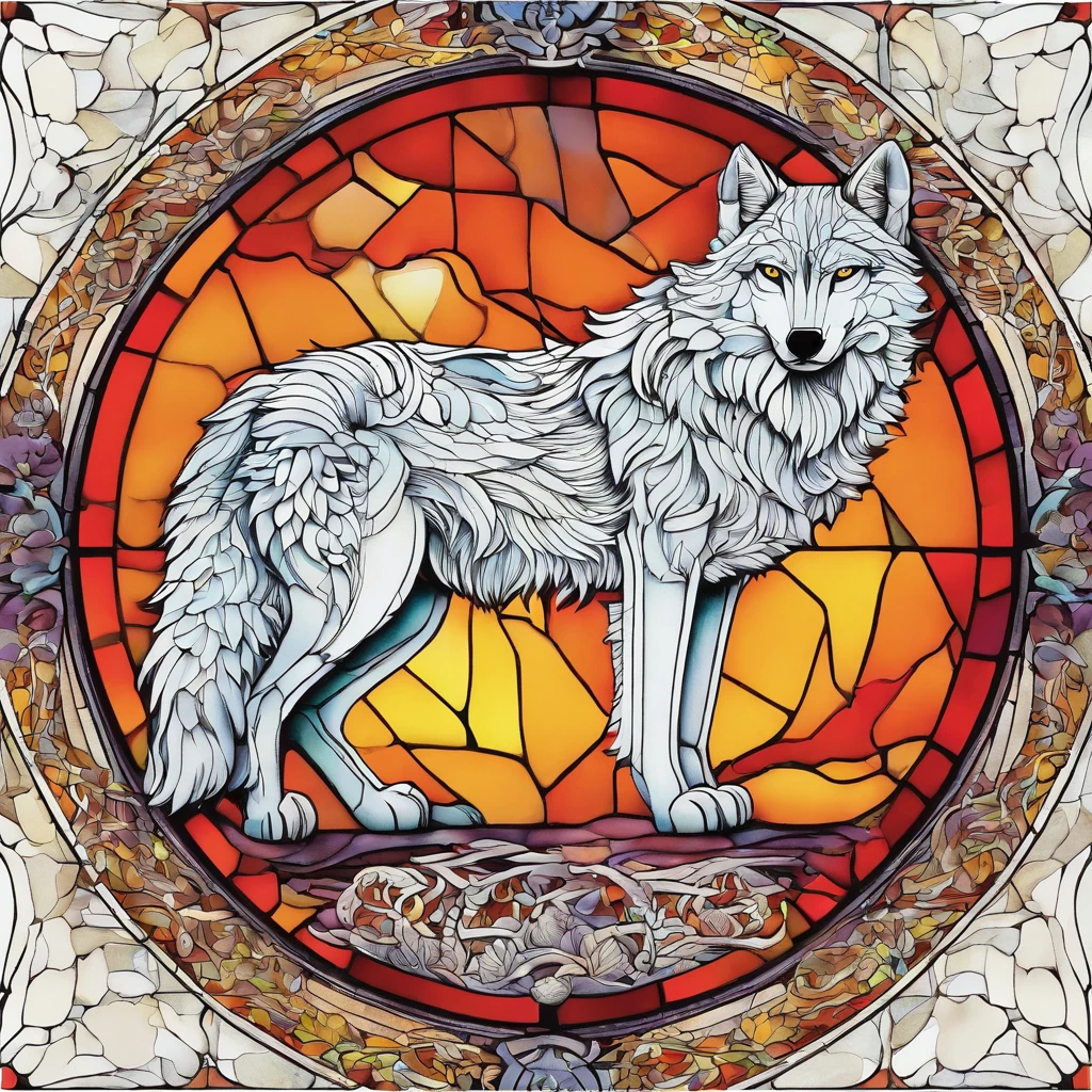 White Wolf, Chinese paper-cutting art, colourful glasses，print, super detailed