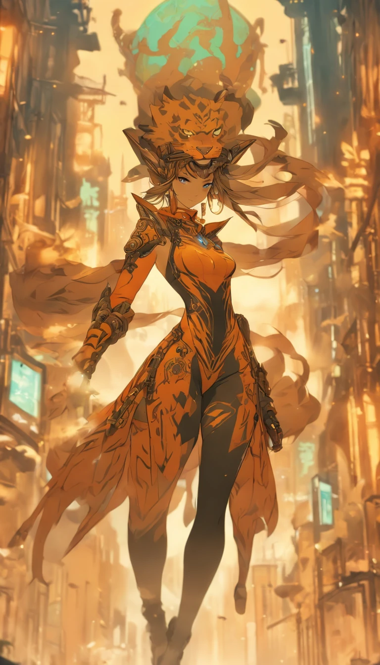 Chinese ink style,Steampunk world,topless, Tiger-shaped steampunk warframe girl,Jet steam is suspended in the city air,Ink animation art,Ink comic art,water ink,ink,Smudge,8K,Delicately portrayed,Works of masters