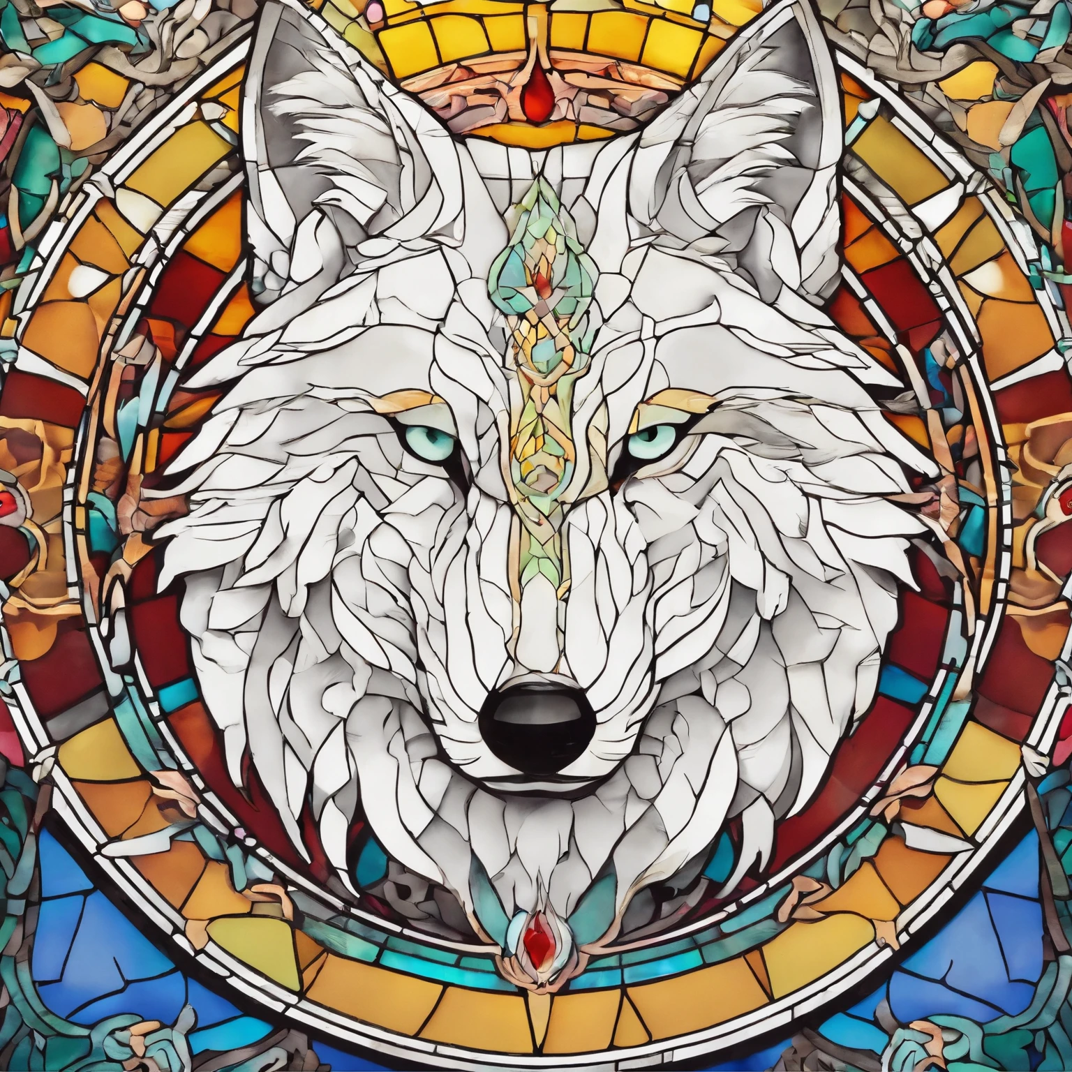 White Wolf, Chinese paper-cutting art, colourful glasses,print, super detailed
