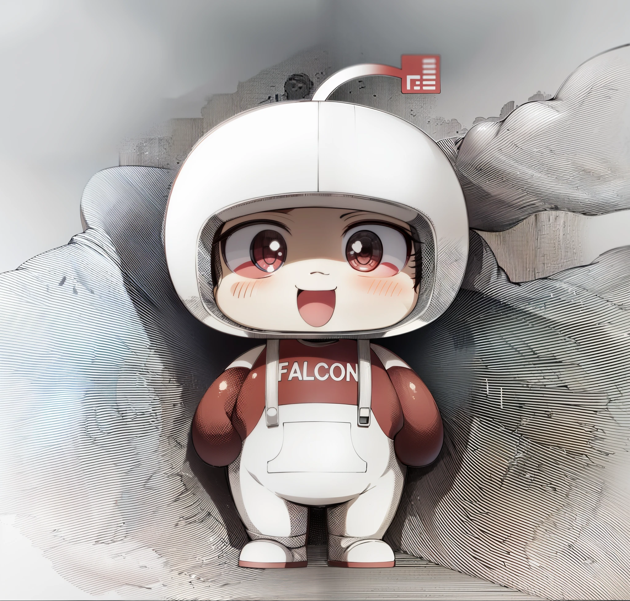 A cartoon character of a boy with a balloon on his head, mascot illustrations, japanese mascot, full body mascot, Cute cartoon character, football mascot, falcon, cute character, sports mascot, sports team mascot, high quality character design, cartoon character, Cartoon style illustration, an anime nendoroid of elon musk, Cute humanoid robot, Cartoon illustration