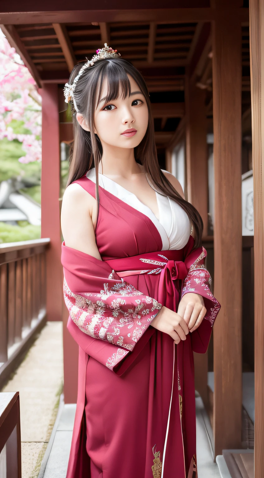 hightquality、masterpiece、ultra res、a beauty girl、cute girl face、temple、shrine maiden、Wearing priestess clothes、full bodyesbian、Famous actresses of Japan、very beautiful face,A sexy