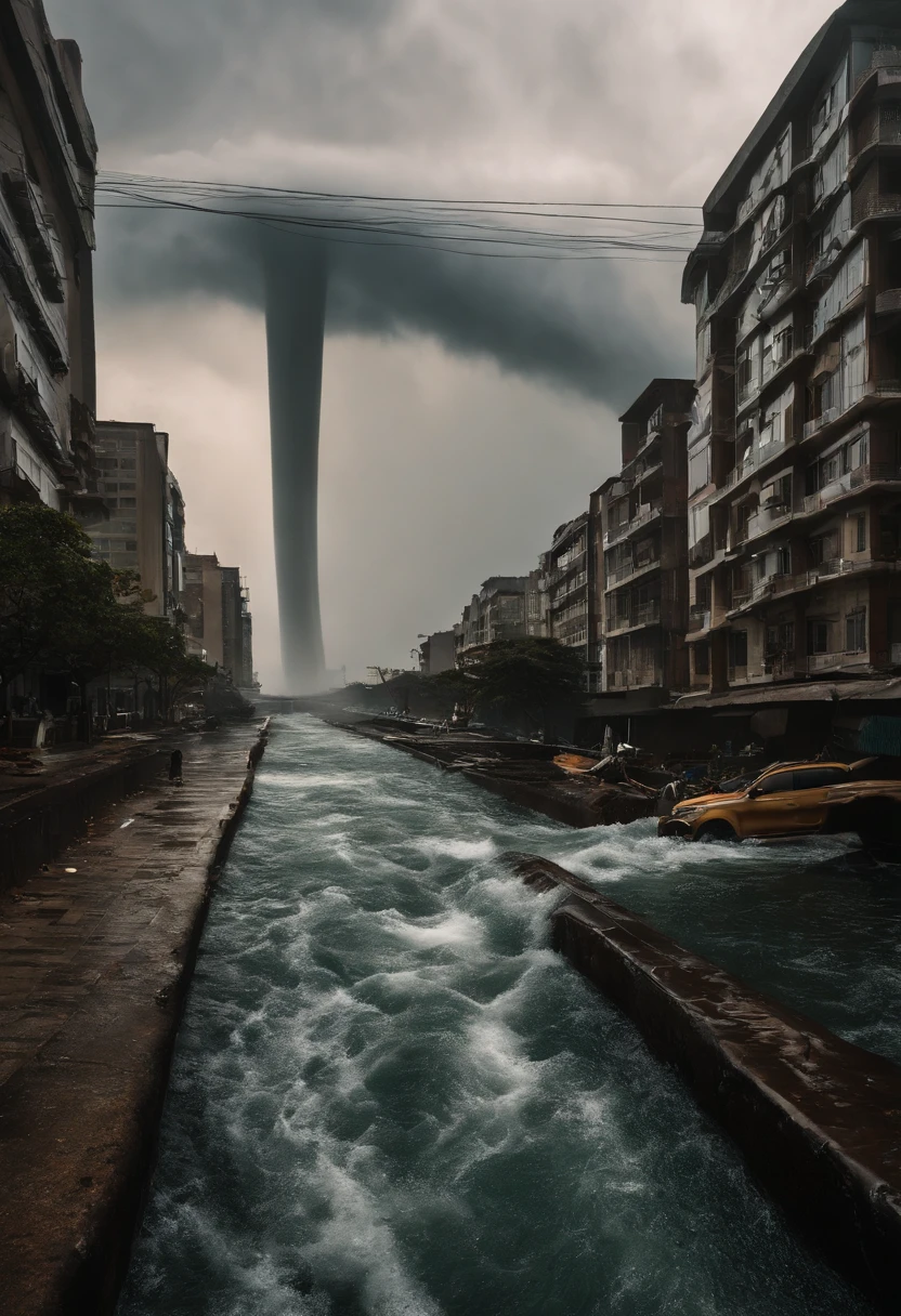 Underground water pipes,Industrial pollution,Sewage discharge,Waterspout,tidal waves,Tornado,typhoon,swell sea,Armageddon,Greatwave,废墟,disrupt,,lakes,high level of water,Bottomless,The run-down city creates a cinematic apocalyptic cityscape