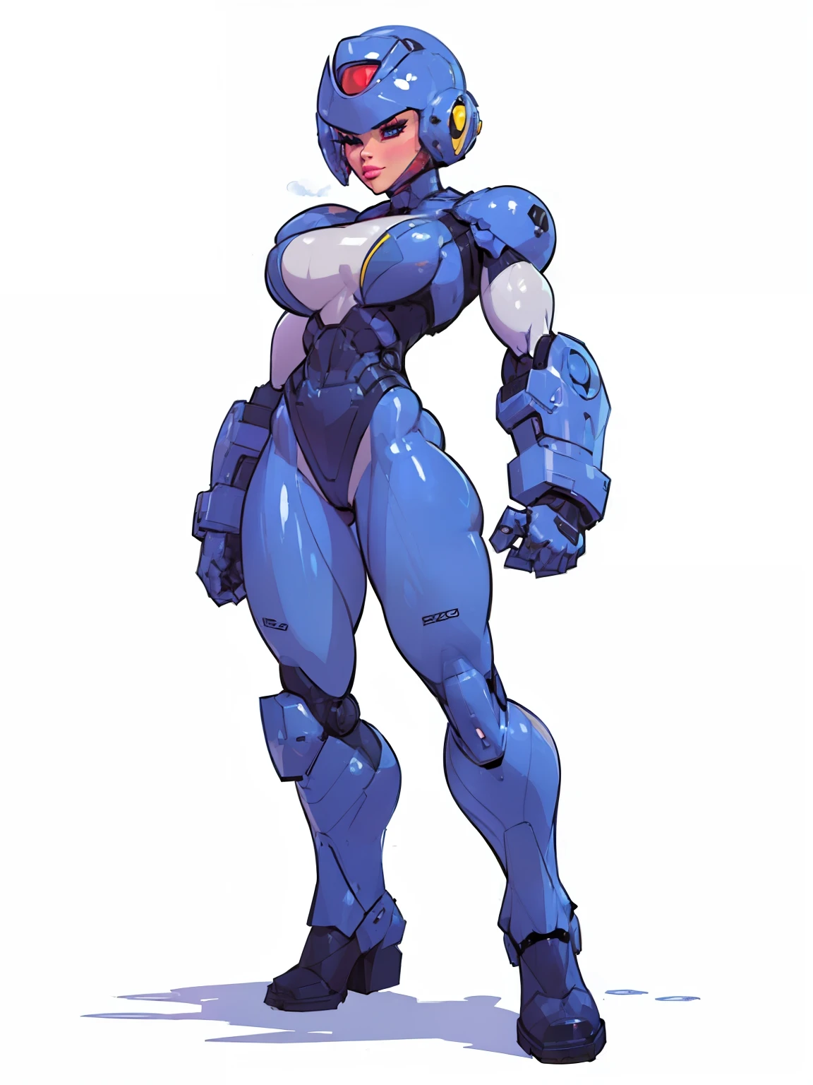 beautiful, (((masterpiece))), (gigantic breasts:1.4),  her gloves and boots maintain the same sleek, ((detailed face:1.2)), puffy lips, seductive eyes, robotic aesthetic. While retaining a humanoid shape, highly detailed robot, feminine figure,thick legs, muscular, slendered abs