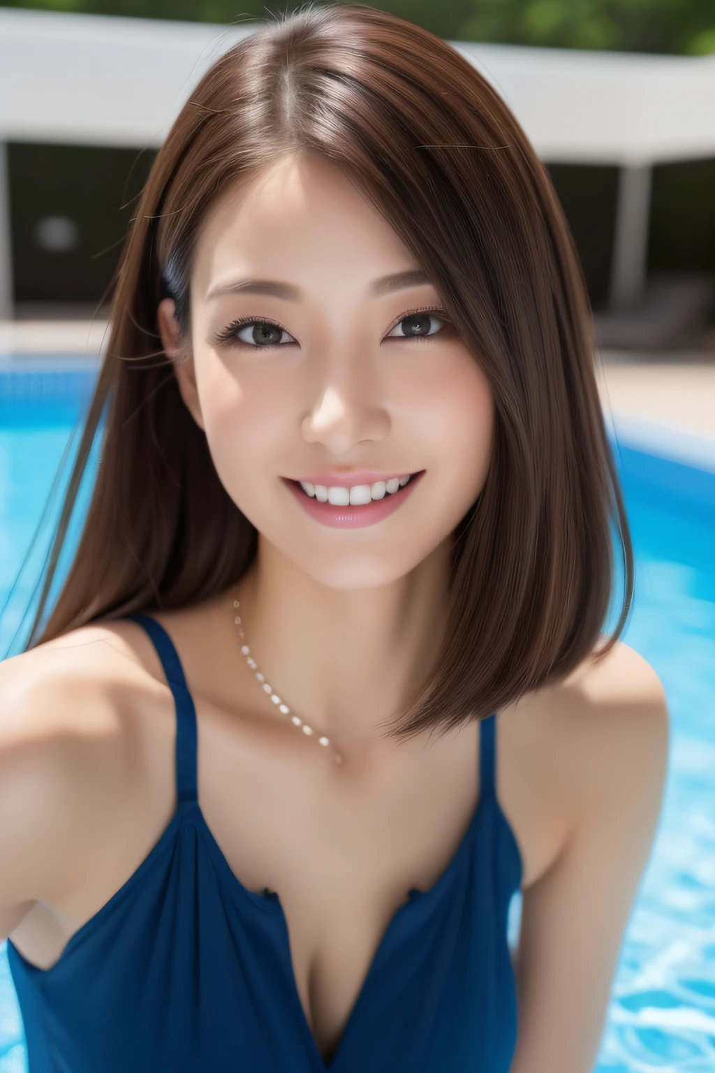 Masterpiece, Best quality, 8k, 18 ans, age, Photo brute, absurdes, Award-winning portrait, sourire, sourire, seulement, Nuit, neon light, Idol face, pourpre, gardénias, delicate girl, Haut du corps, DSLR, Regarder le spectateur, candid, Sophisticated, jeune, bras minces, professional lighting, grain du film, aberration chromatique, (Detailed eyes and face:1.0), (Bokeh:1.1), ((Natation en maillot de bain)), in love, small breasts, descending from the pool, France, small chest, flat chest, pink bikini, happy smile, cherry tree, in love