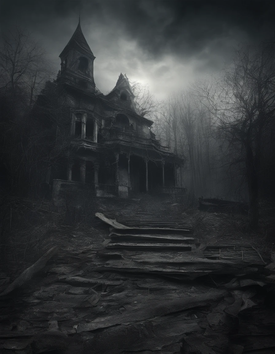 Best quality, Masterpiece, 超高分辨率, (photograph realistic:1.4), surrealism, Dream-like,fusionart, Shadowdancer, shadow magic, darkness control, stealth, shadowstep, umbral spells, hidden blade,Creepy realistic ghost images,Capture haunting details of ghosts and creepy environments,