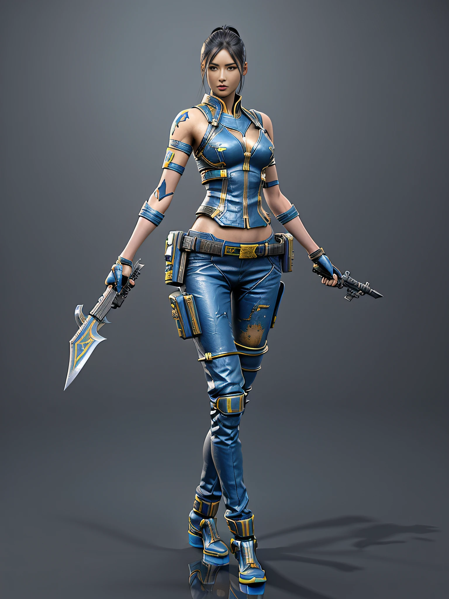 Close-up of a woman with a sword and a gun, Female character, heroines, full-body xianxia, sci fi female character, diesel punk female, 3 D rendering character art 8 K, 3 d character concept artwork, Feng Zhu concept art, sci-fi woman, Katana Zero video game character, valkyrie style character, starfinder character, Game CG