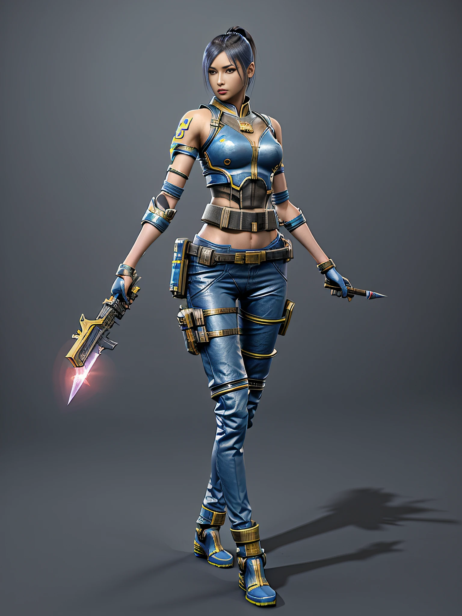 Close-up of a woman with a sword and a gun, Female character, heroines, full-body xianxia, sci fi female character, diesel punk female, 3 D rendering character art 8 K, 3 d character concept artwork, Feng Zhu concept art, sci-fi woman, Katana Zero video game character, valkyrie style character, starfinder character, Game CG
