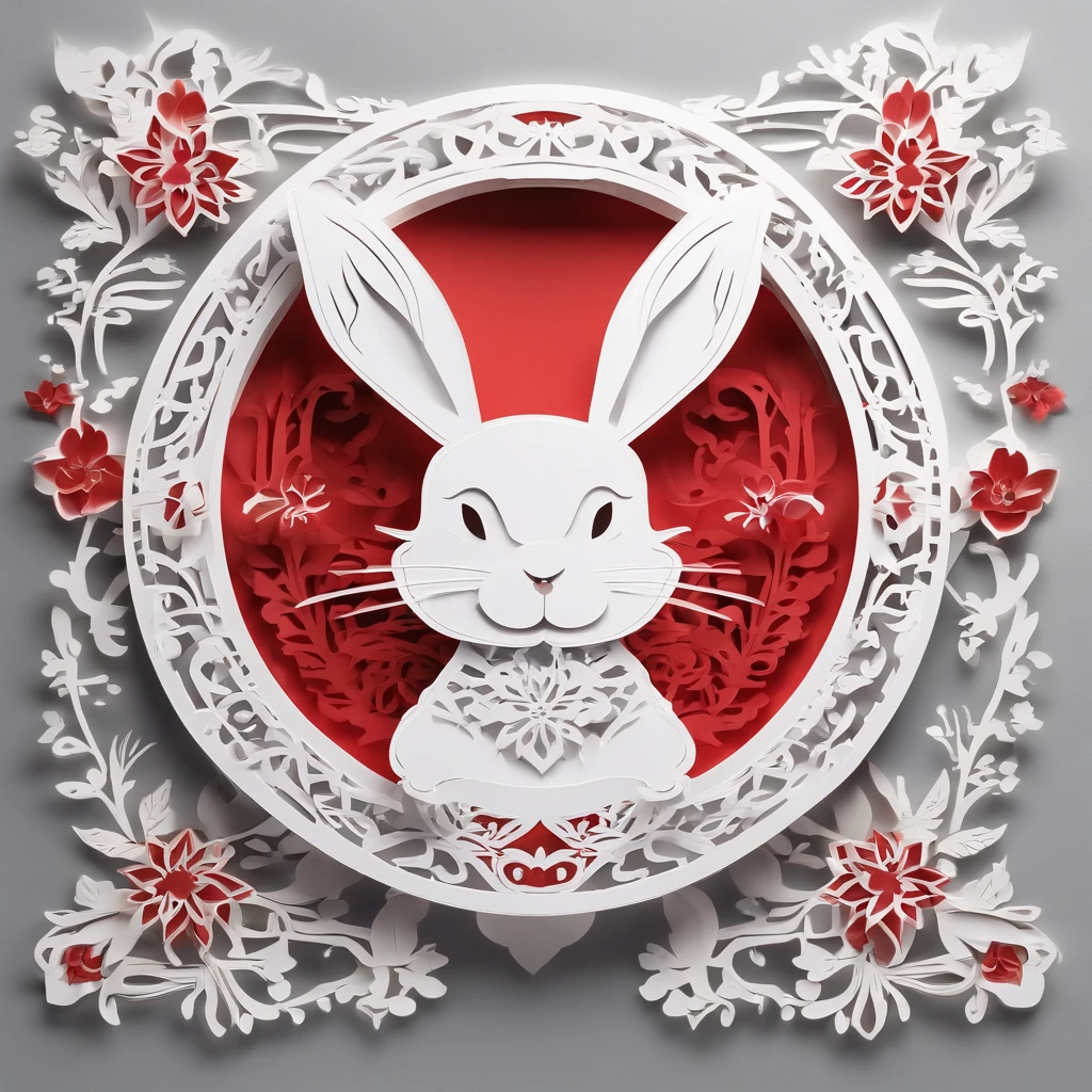 A cute white rabbit sticker, red eyes, a cute warrior , a full moon, a Chinese Classic Room, and a mysterious image. It's night but it's bright