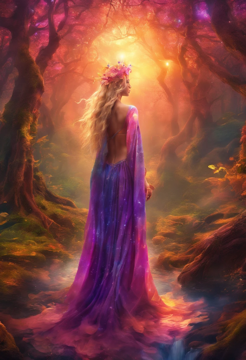 (best quality,4k,8k,highres,masterpiece:1.2),ultra-detailed,(realistic,photorealistic,photo-realistic:1.37),female with glowing purple eyes,blonde hair,witch,goddess,casting glowing spells,in mystical fantasy woods,illustration,magical atmosphere,mystical creatures,rays of light,ethereal beauty,enchanting landscape,vibrant colors,surreal dreamscape,hint of fog,dark forest,enchanted trees,whispering leaves,moonlit sky,sparkling stars,casting a spell,ancient runes,flowing gown,magical wand,aura of power,divine presence,powerful and mystical,ethereal and magical,moon goddess,otherworldly energy,captivating and alluring,spellbinding and mysterious,magical ambiance,graceful and elegant,mesmerizing and enchanting