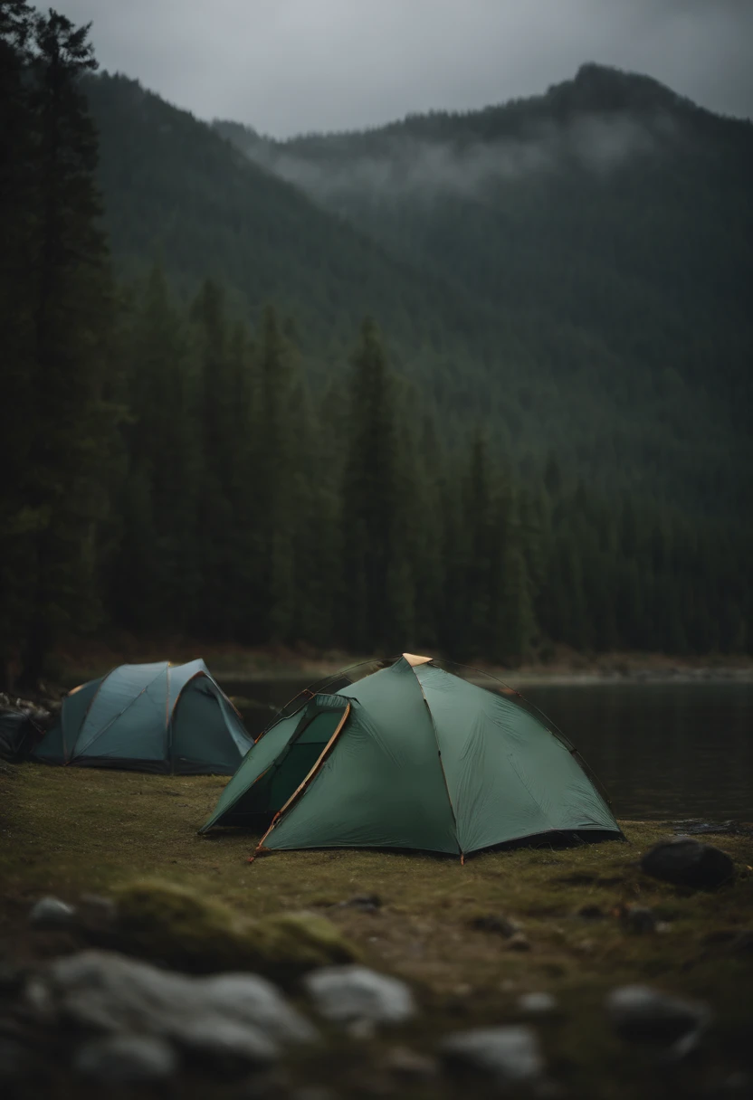 Camping in places with rivers and mountains on rainy days