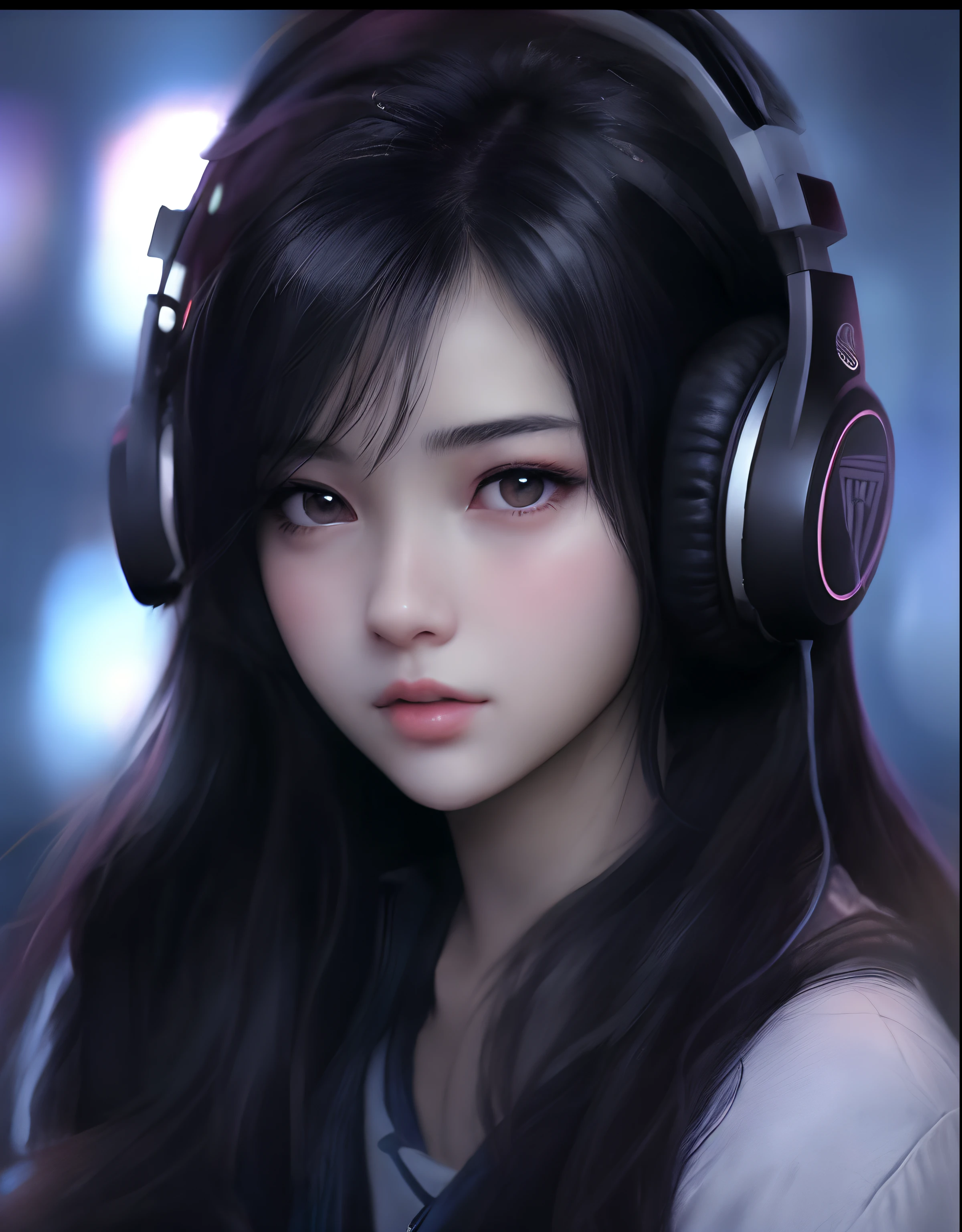 Beautiful girl with headphone in a game center