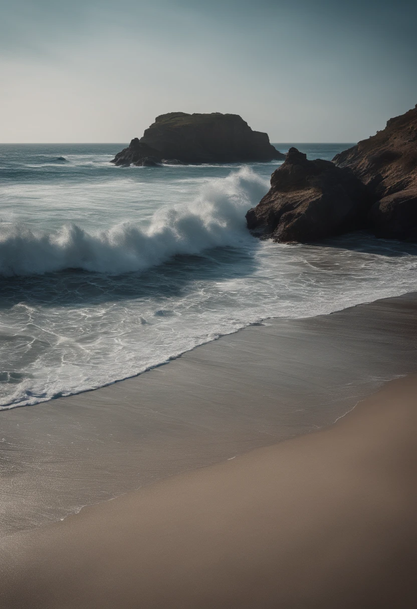 Overhead view of a beach with waves, top down view, calm, tranquil