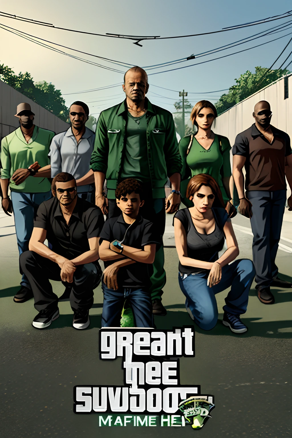 Grove Street Familie, Logo,green, 8K, Grove Street Familienbande im Hintergrund, GTA V-Stil, Meisterwerk, Hintergrundbild 8K