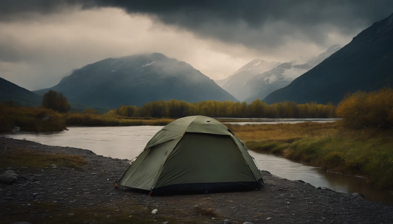 Camping in places with rivers and mountains on rainy days,master-piece