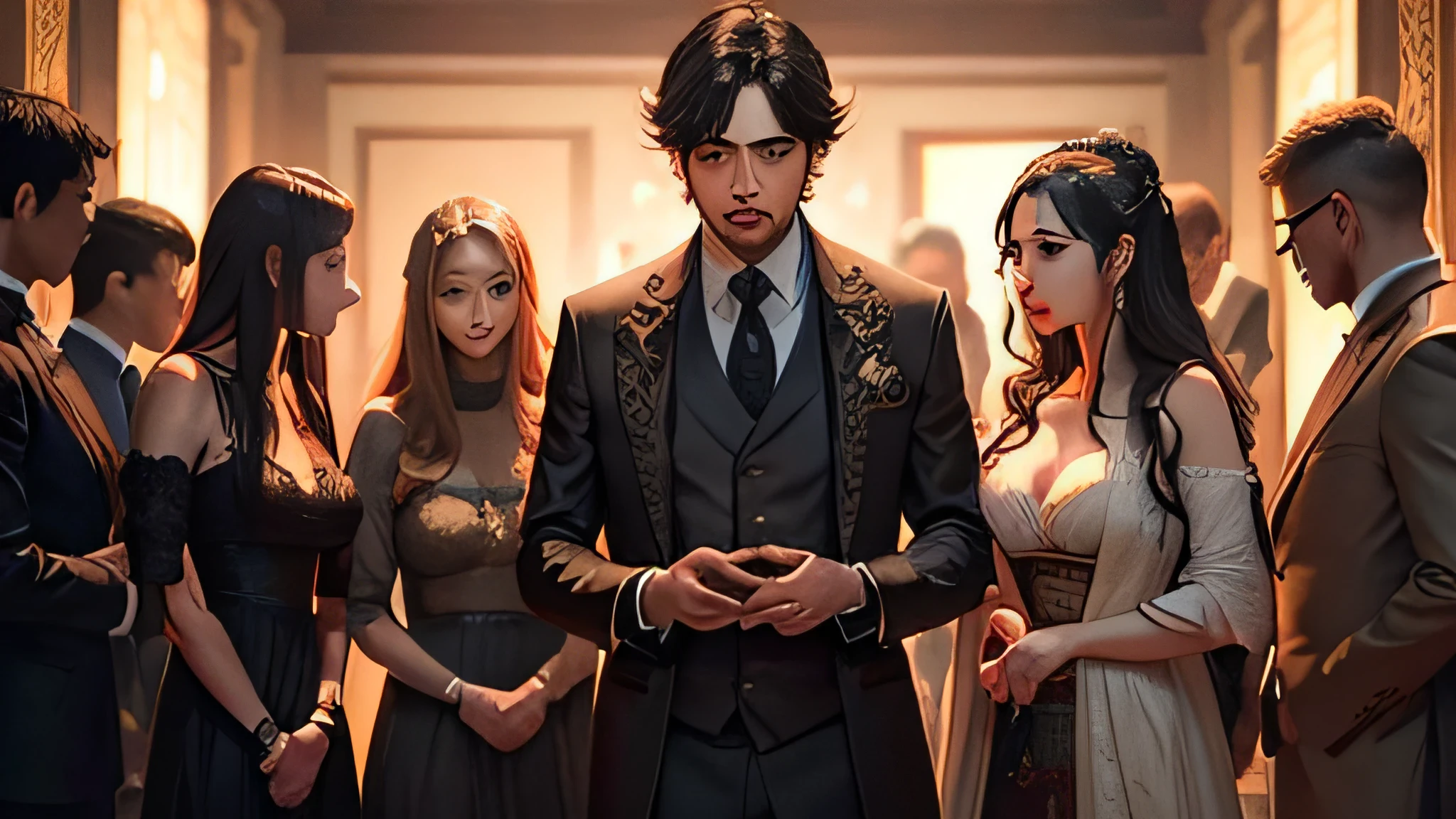love theory master with man who are surrounded by lots of woman that looks like a harem