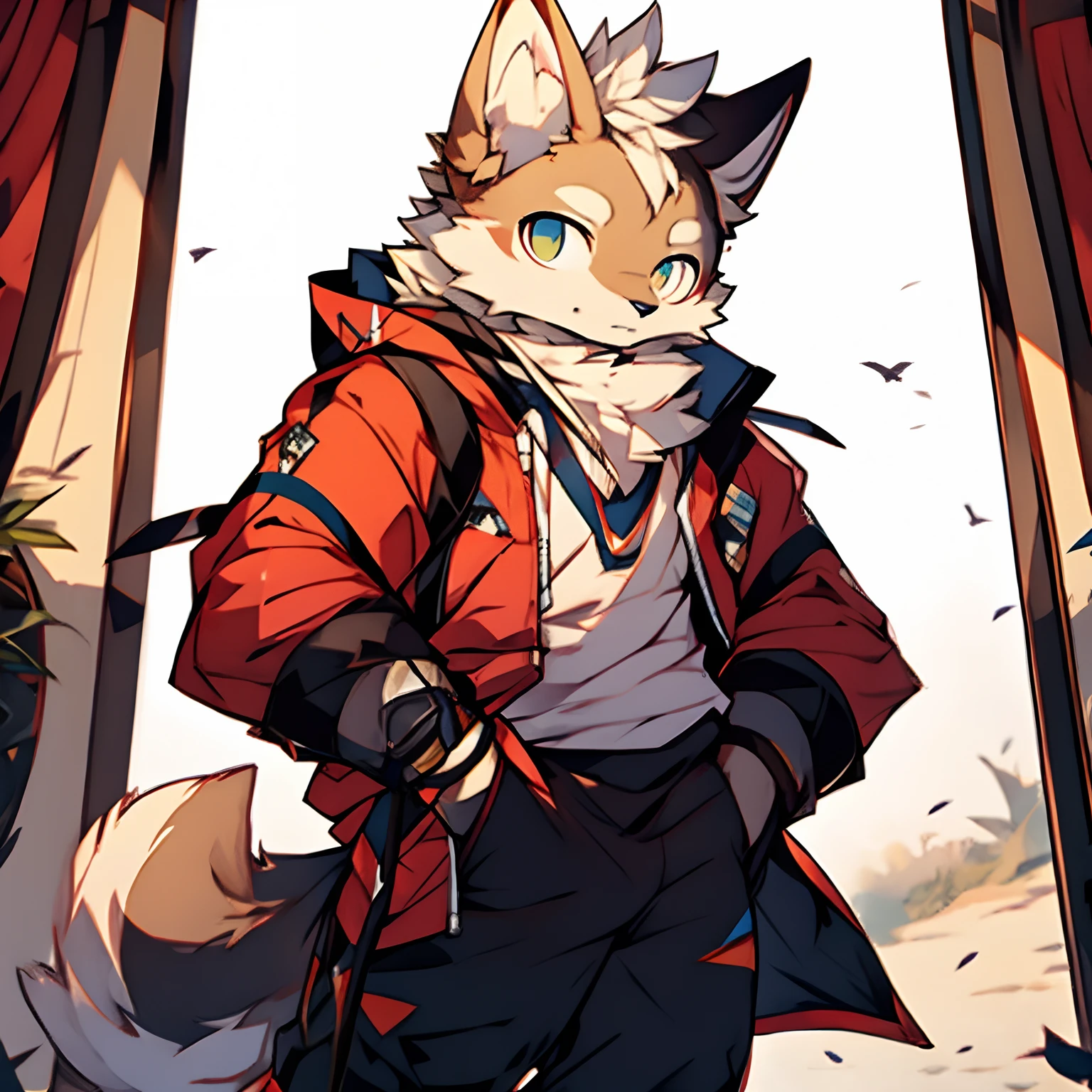 (Best Quality), (Masterpiece), ((Solitary)), (Ultra Detailed), (Furry), (Furry), (Male Arctic Fox: 1.5), (Gray Skin: 1.3), (Fluffy Tail: 1.2), (Golden Eyes), (Arctic Fox's Paws), (Grey Ears), , Sharp Focus, (Furry Feeling of Animal Ears), Red Eyes, Evil, Great Demon