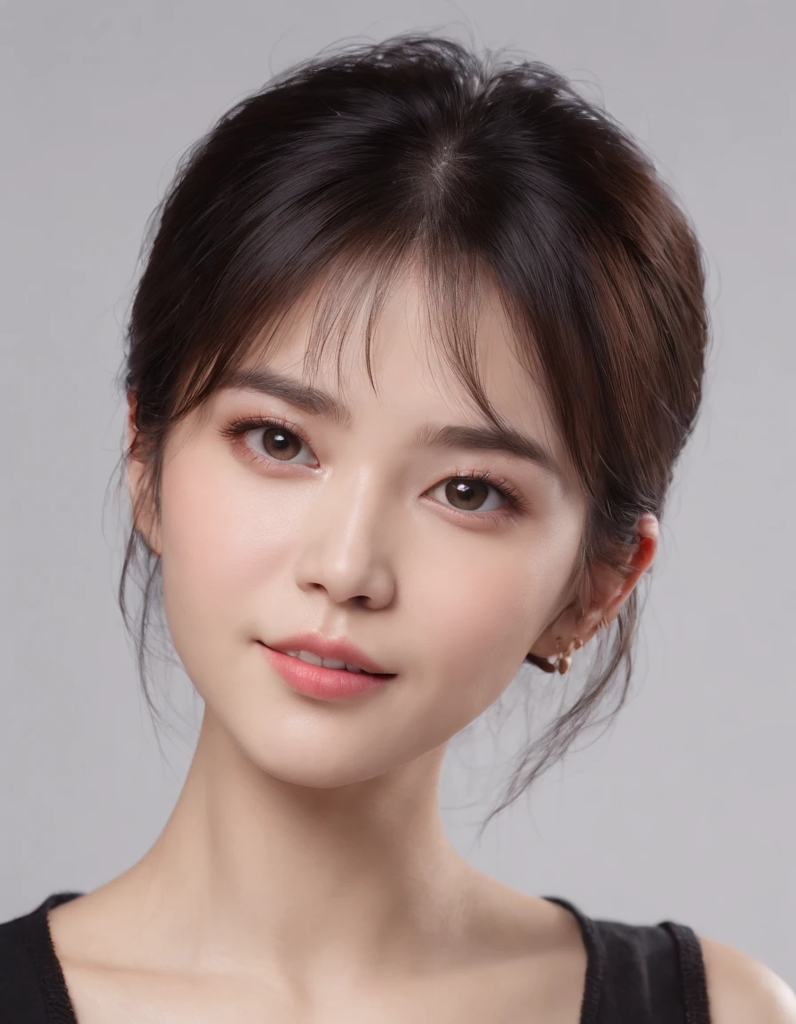 ((Side view)),(Masterpiece:1.3), (8K, Photorealistic, RAW photo, Best quality: 1.4), White background ,Kaihuai, Be happy, Show your teeth,(1girll), Beautiful face, (Realistic face), (Black hair, Short hair:1.3), Beautiful hairstyle, Realistic eyes, Beautiful detailed eyes, (Realistic skin), Beautiful skin, (Black sweater), absurderes, Attractive, 超高分辨率, Ultra photo realsisim, Highly detailed, Golden ratio