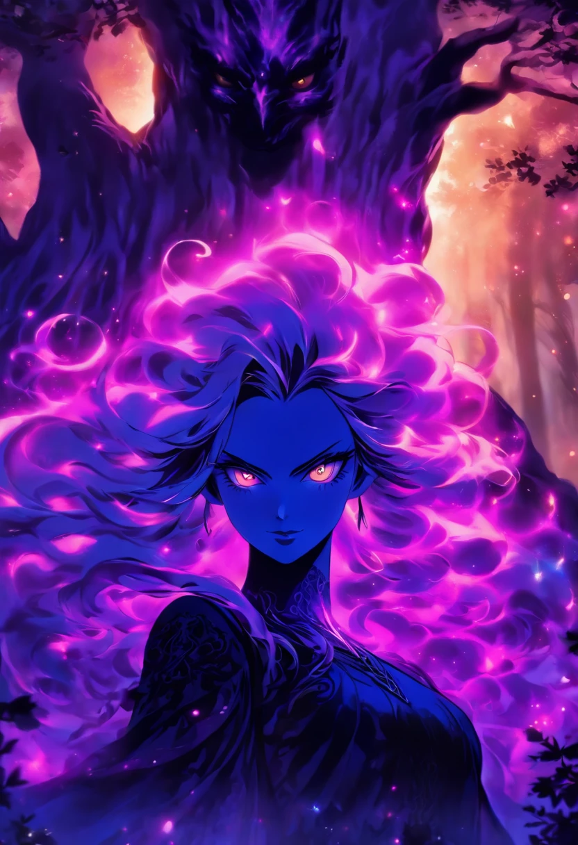 (best quality, highres, ultra-detailed, realistic:1.37), female, glowing purple eyes, long flowing blonde hair, witch, goddess, casting glowing spells, mystical fantasy woods, evil smirk, enchanted atmosphere, hauntingly beautiful, ethereal, dark magic, mesmerizing, captivating, mysterious aura, wisps of magic, moonlit glimmer, ancient power, bewitching presence, enchanting glow, intricate spellcasting, swirling energy, mystical symbols, surreal landscape, majestic trees, vibrant foliage, moonlight filtering through the branches, flickering lights, magical creatures, enchanting melodies, otherworldly whispers, ethereal haze, divinely powerful, aura of darkness, enchanting beauty, spellbinding gaze, magical essence, intoxicating charm, femme fatale, mythical realm, hauntingly seductive, spellbound onlookers